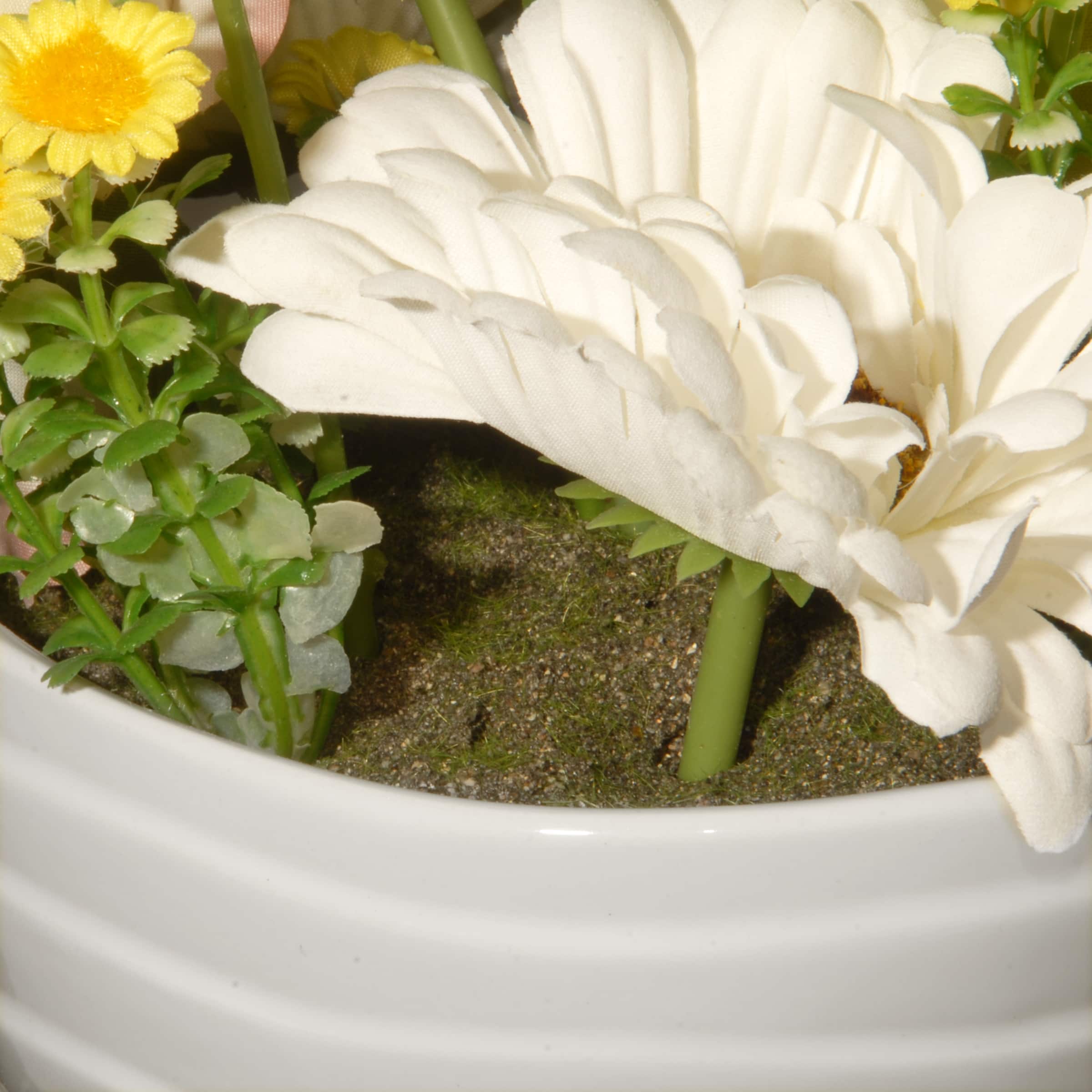 17" Potted Daisy & Rose Flowers