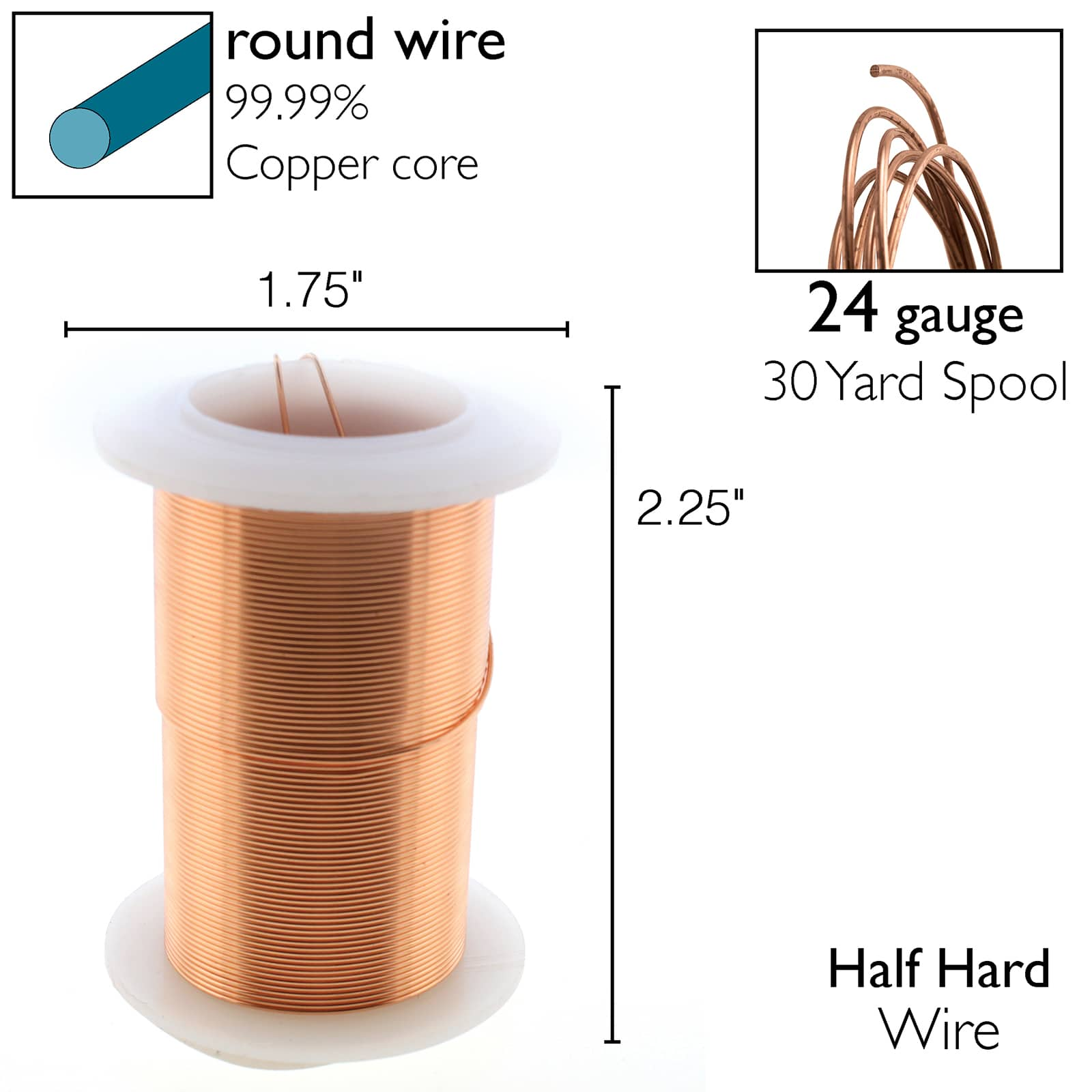 Wire Elements, Tarnish Resistant Copper Wire, 24 Gauge 1 Yard Each