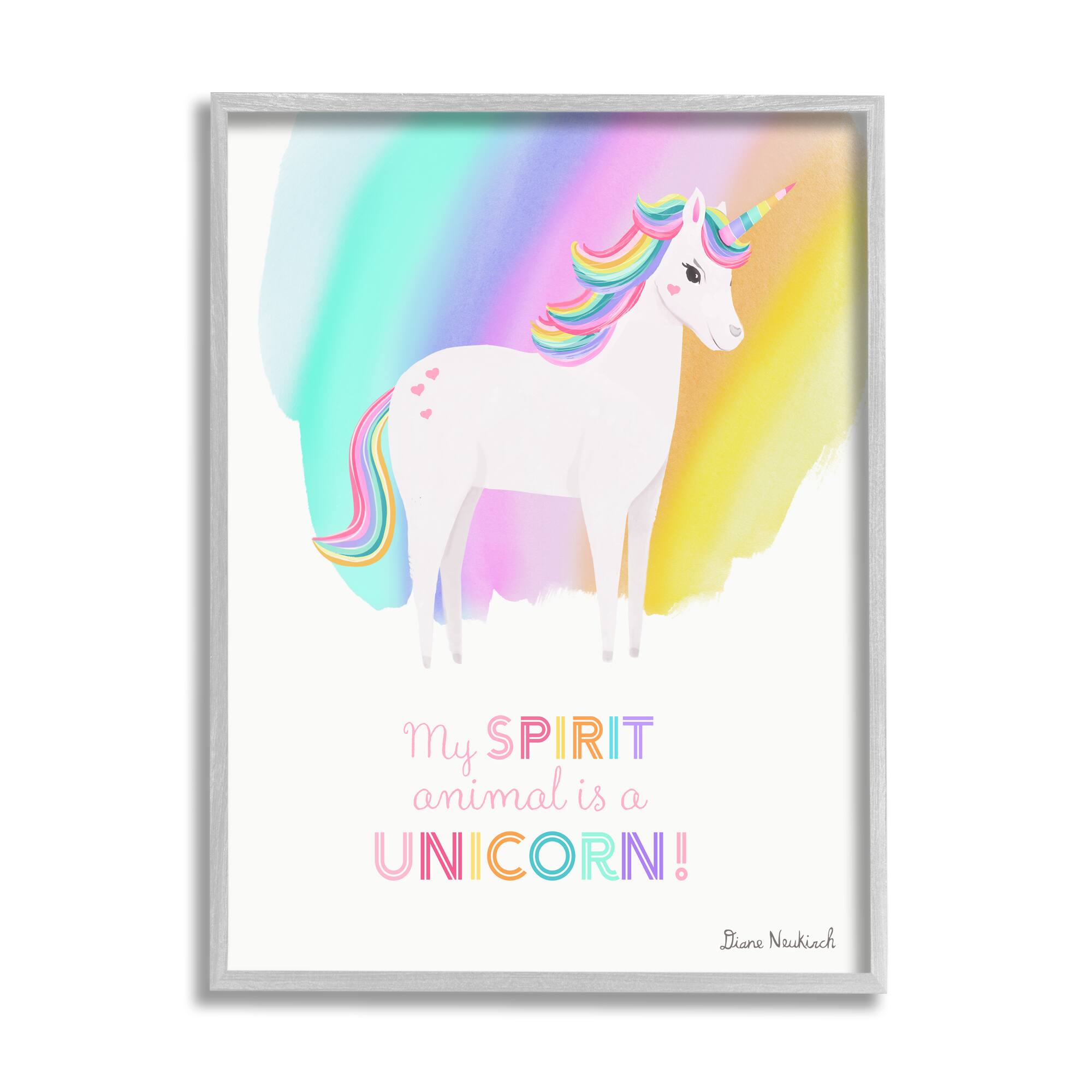 Stupell Industries Unicorn Spirit Animal Vivid Fantasy Rainbow Framed Giclee Art