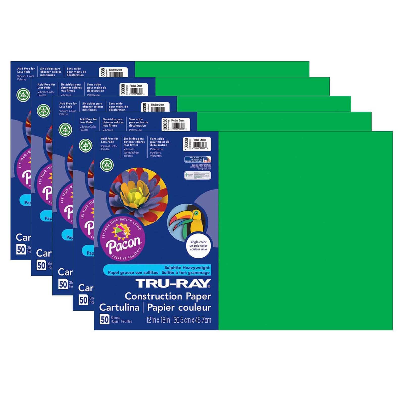 Tru-Ray® 12" x 18" Construction Paper, 5 Packs of 50 Sheets