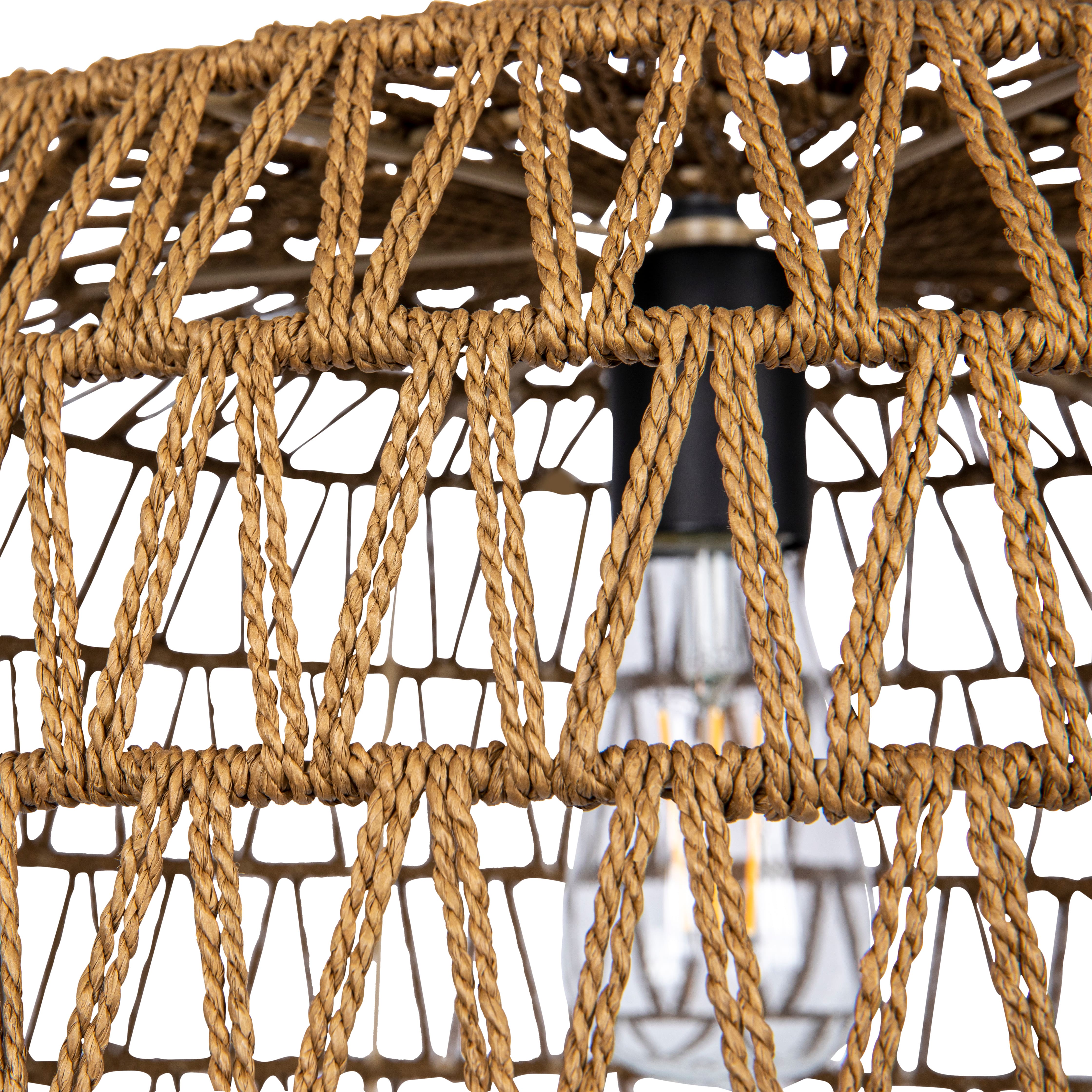 Hello Honey&#xAE; 19.5&#x22; Boho Open Weave Metal and Paper Rope Ceiling Light