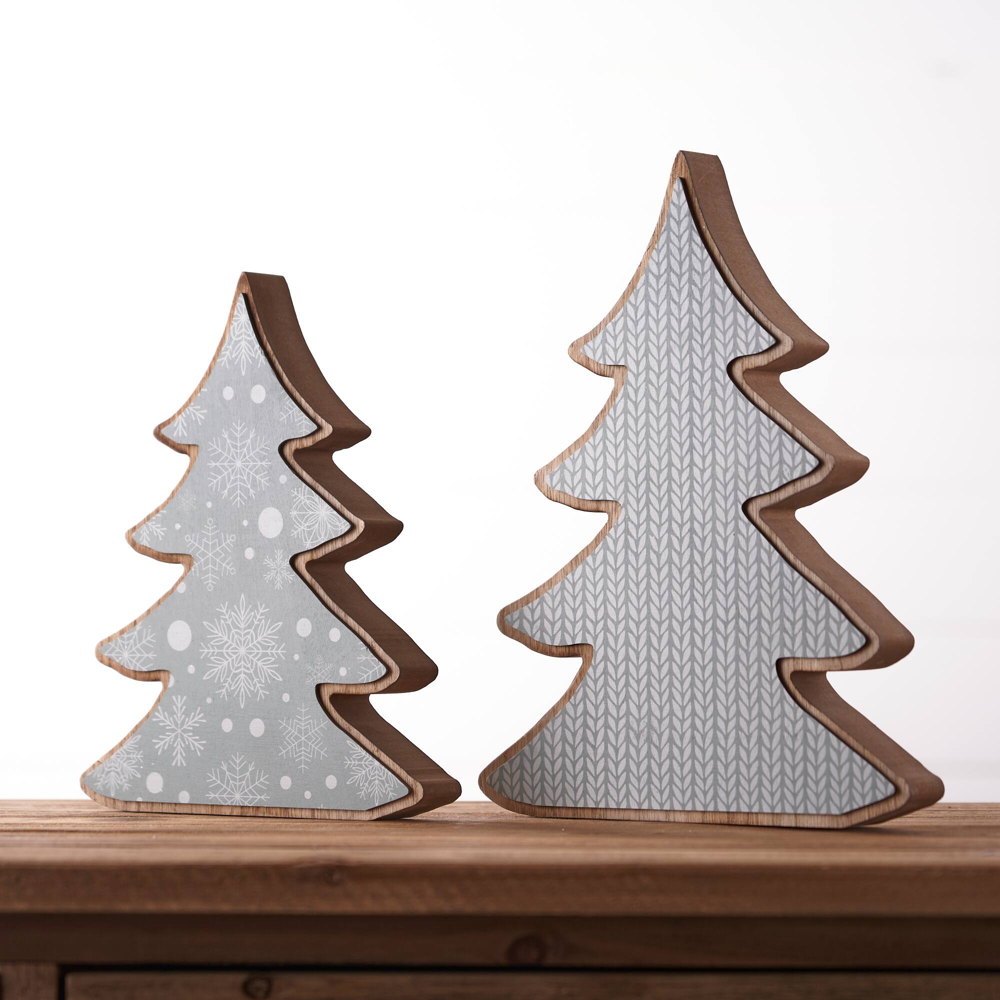 Wood Pine Tree D&#xE9;cor Set, 9.75&#x22; &#x26; 11.75&#x22;