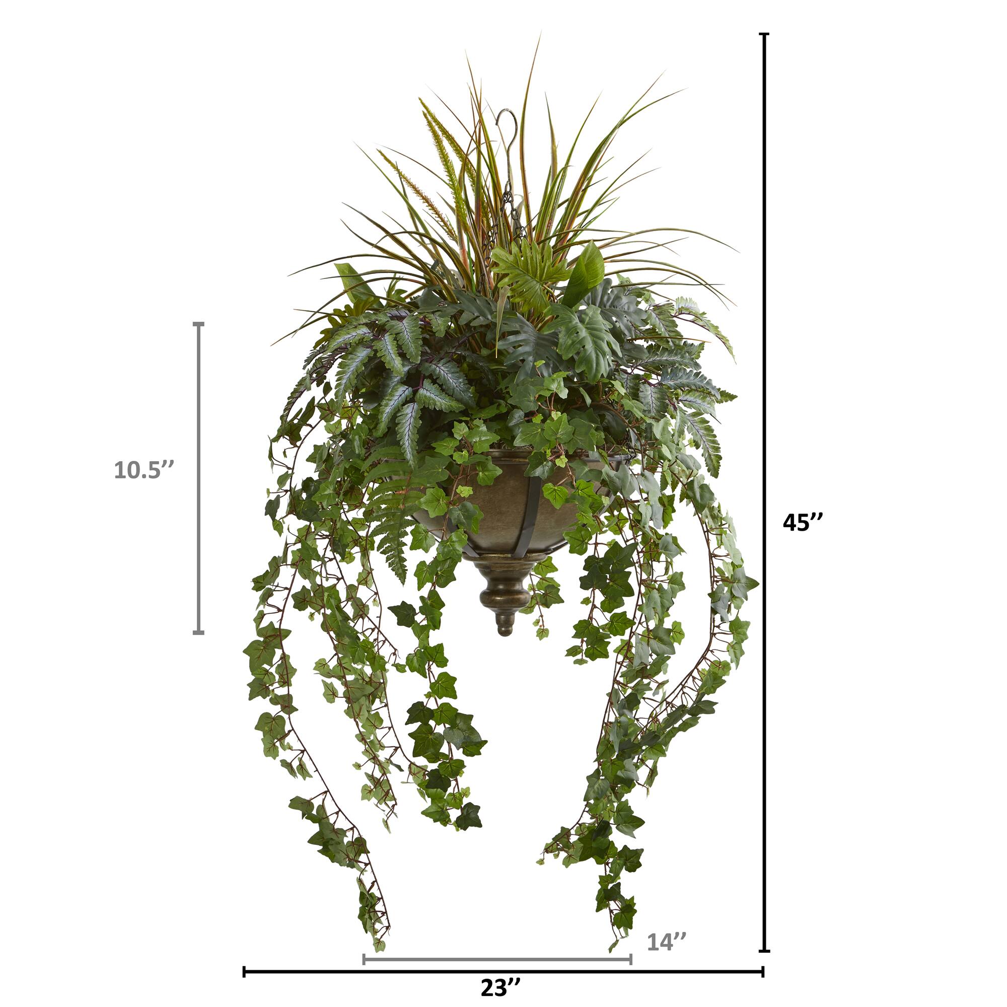 3.7ft. Ivy &#x26; Mixed Greenery Artificial Plant in Hanging Metal Bowl