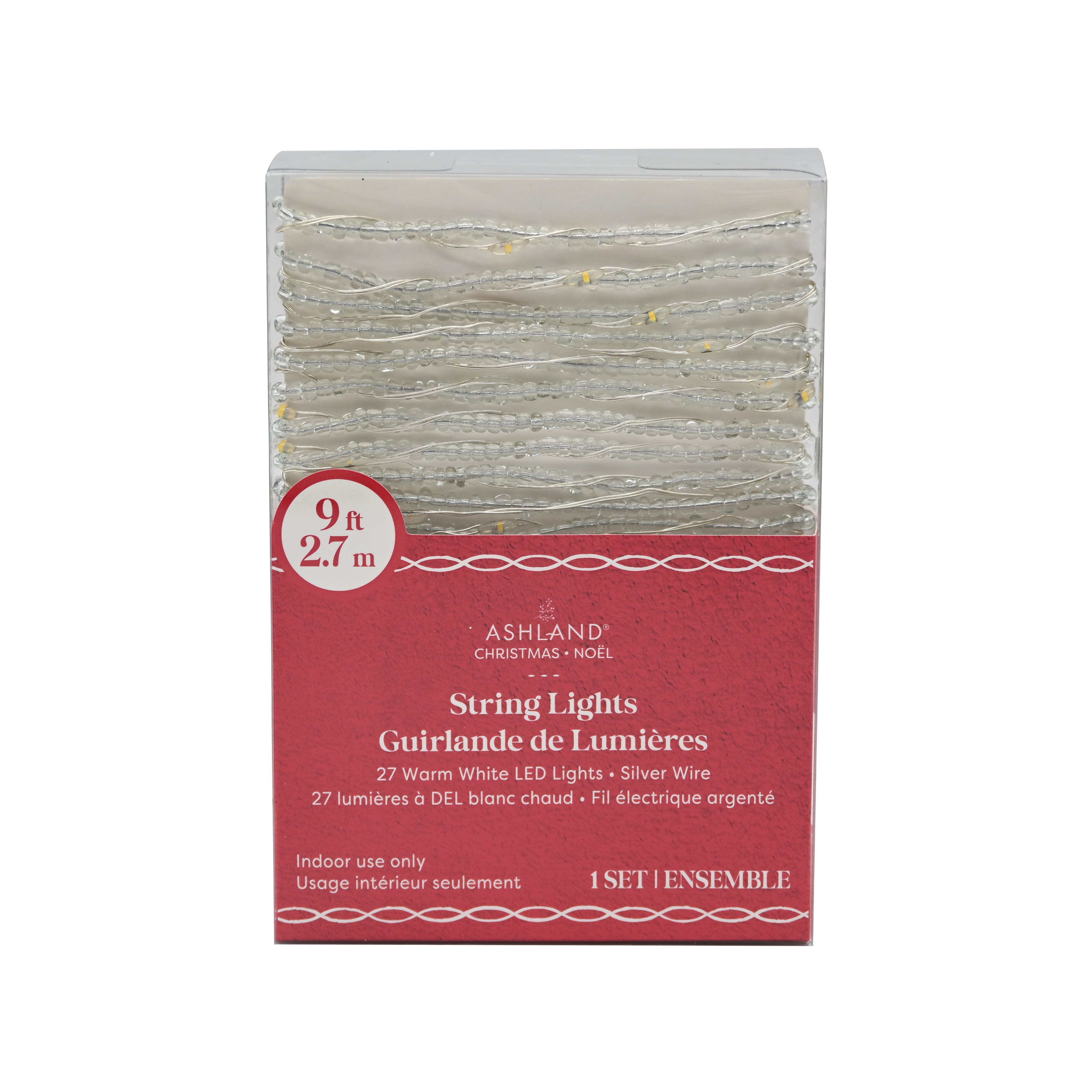 27ct. Warm White LED Clear Bead String Lights on Silver Wire by Ashland&#xAE;