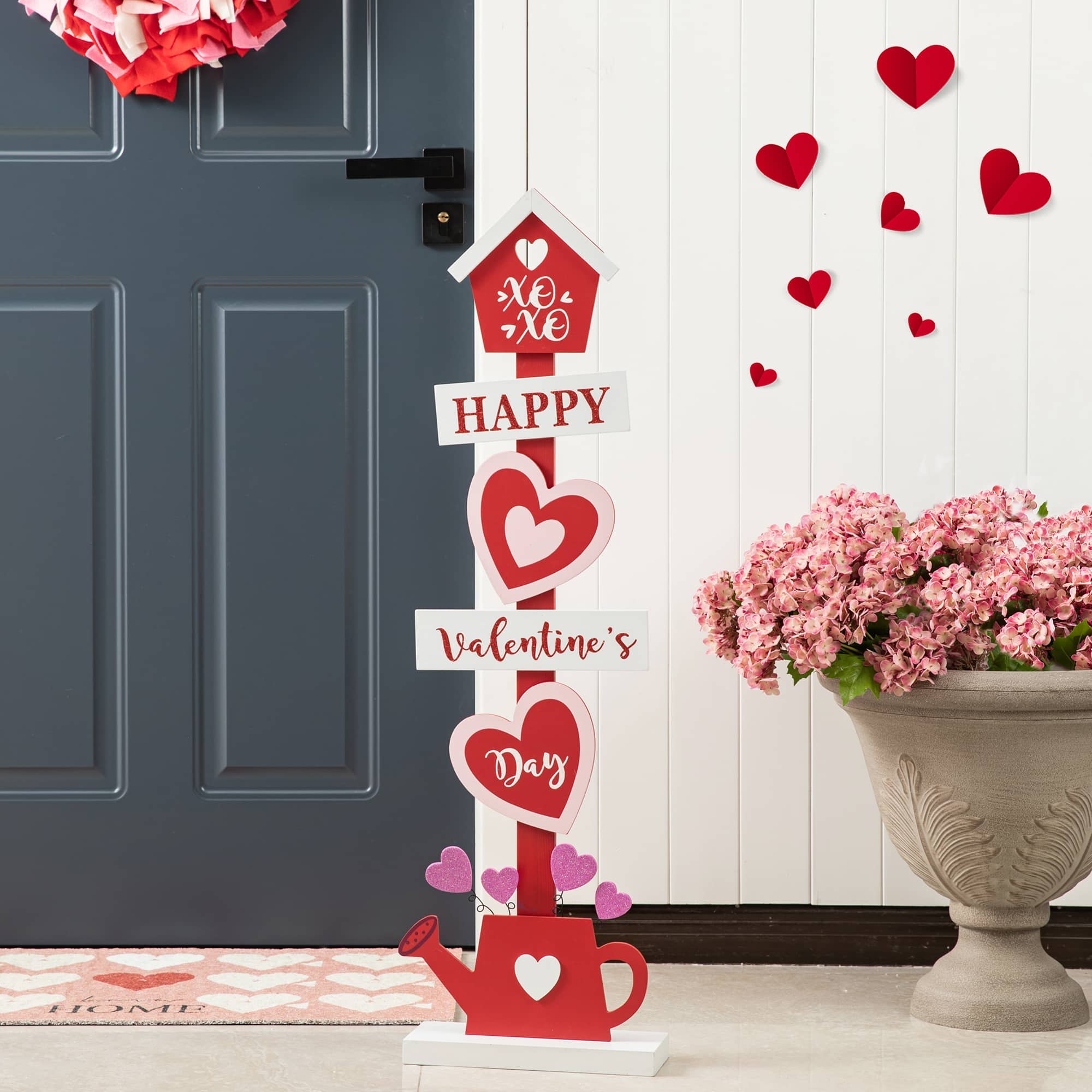 Glitzhome® 35.75" Valentine's Wooden Heart & Love House Porch Décor