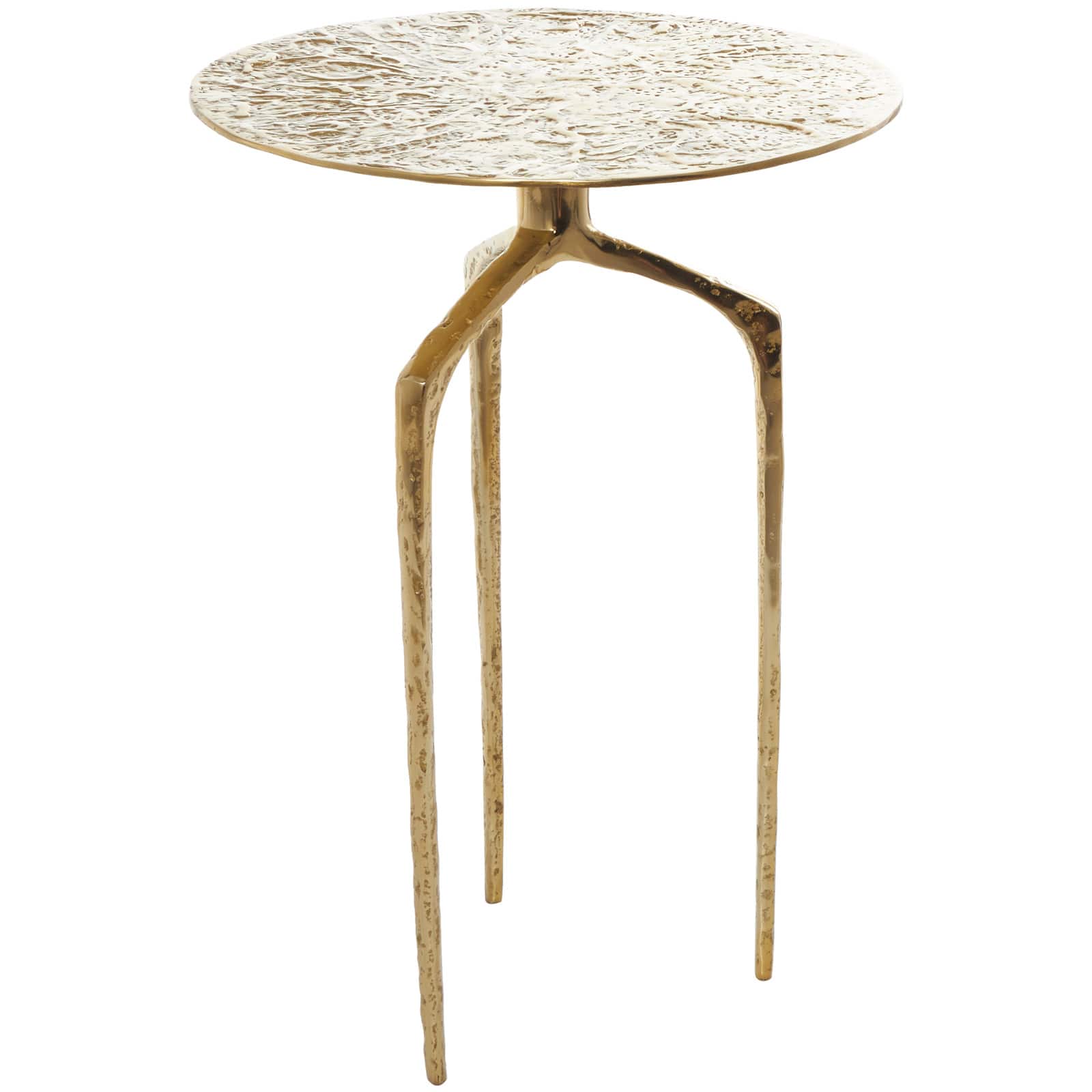 Gold Aluminum Geometric Slim Textured Accent Table