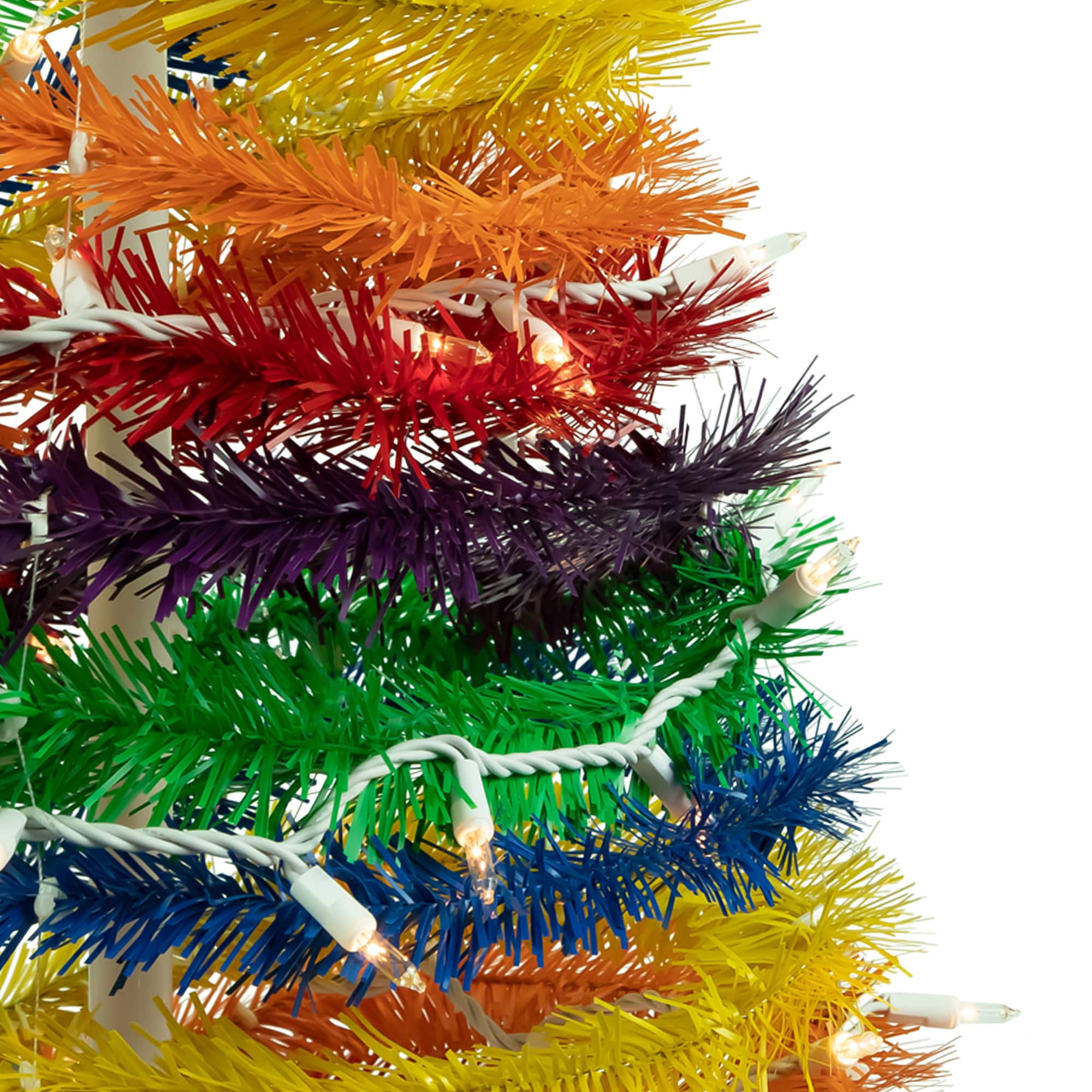 6ft. Pre-Lit Rainbow Tinsel Pop-Up Artificial Christmas Tree, Clear Lights
