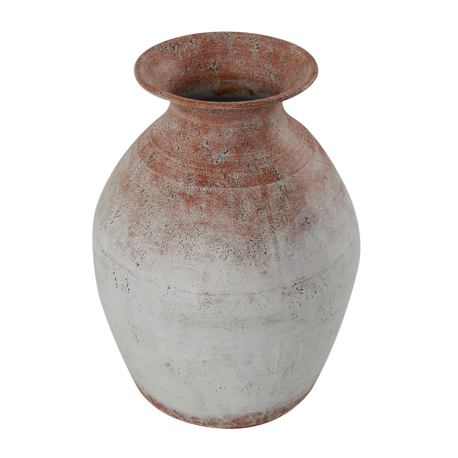 14&#x22; White &#x26; Rust Distressed Vase