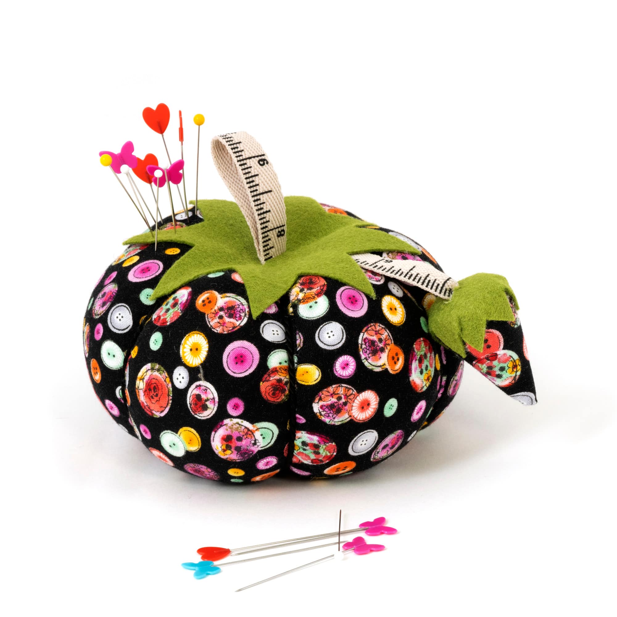 Dritz 4&#x22; Black Button Print Tomato Pin Cushion
