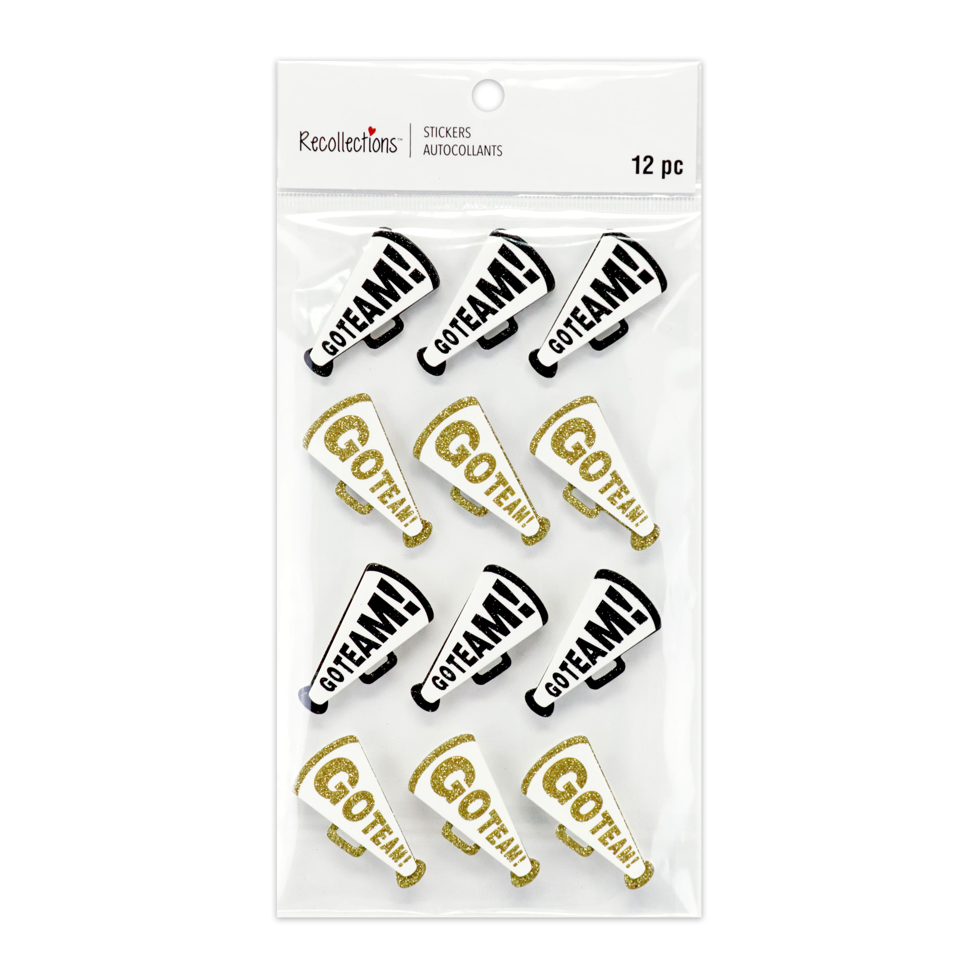 Black &#x26; Gold Go Team! Megaphone Dimensional Stickers by Recollections&#x2122;