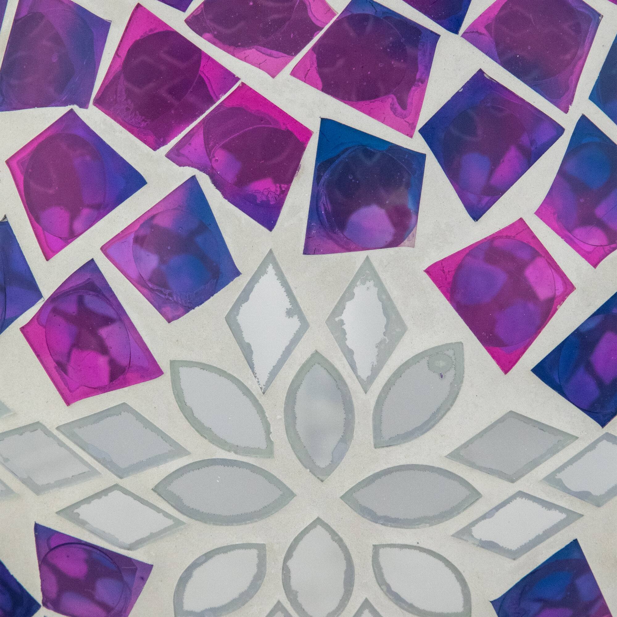 10&#x22; Purple, Pink &#x26; Silver Mosaic Floral Outdoor Garden Gazing Ball