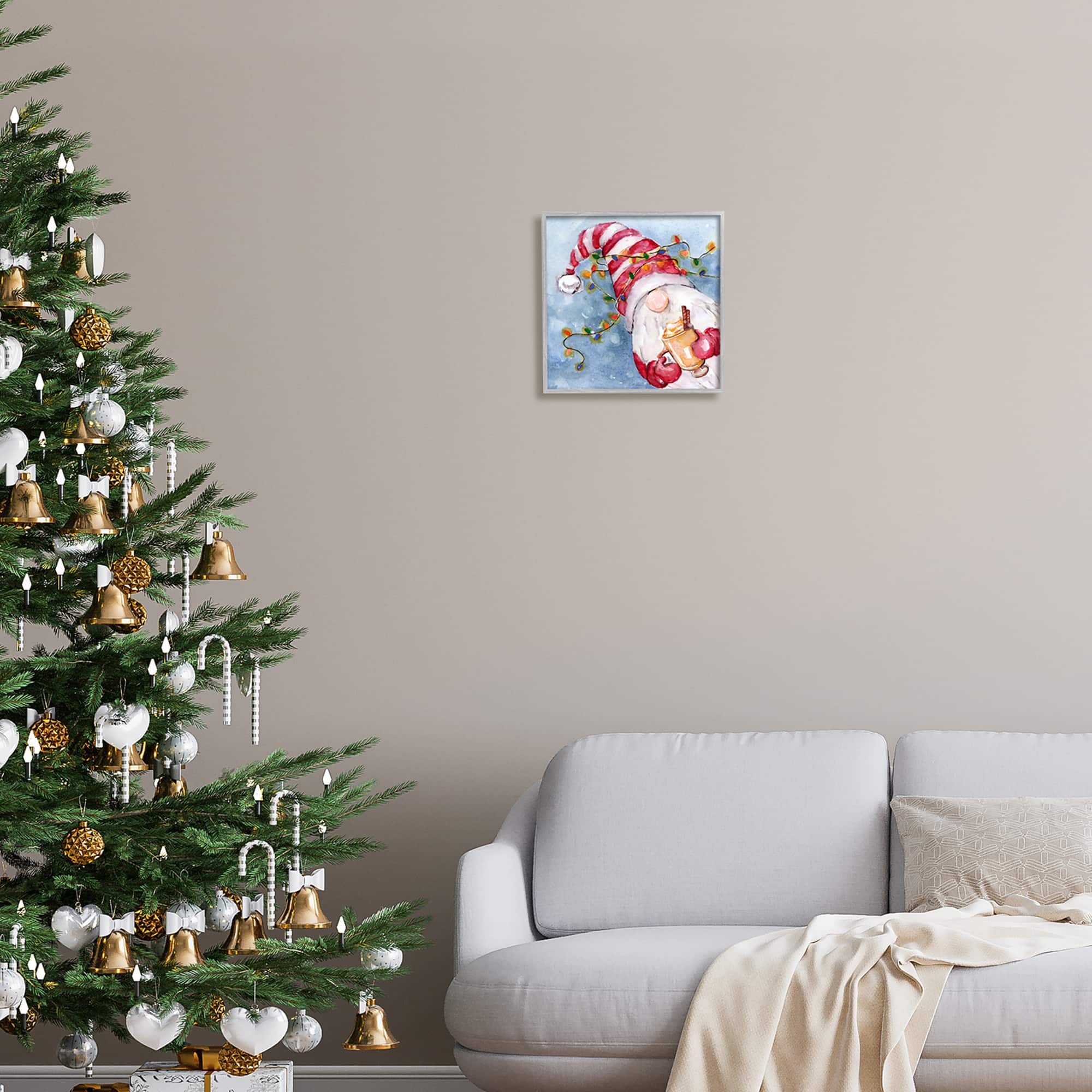 Stupell Industries Santa Gnome Holiday Lights Framed Giclee Art