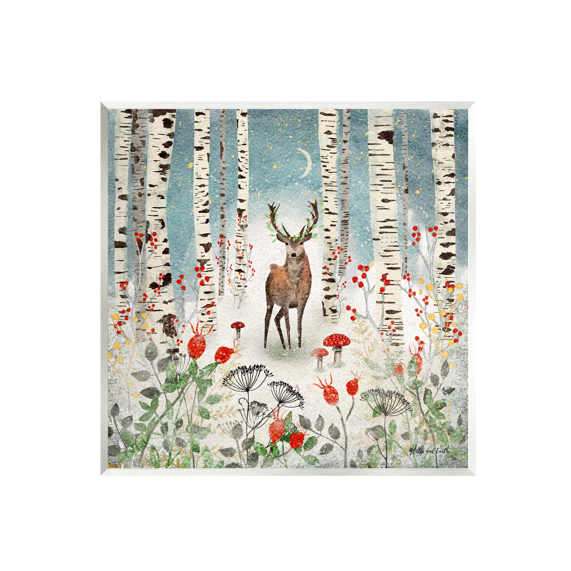 Stupell Industries Deer in Nighttime Birch Forest Wall Art Plaque