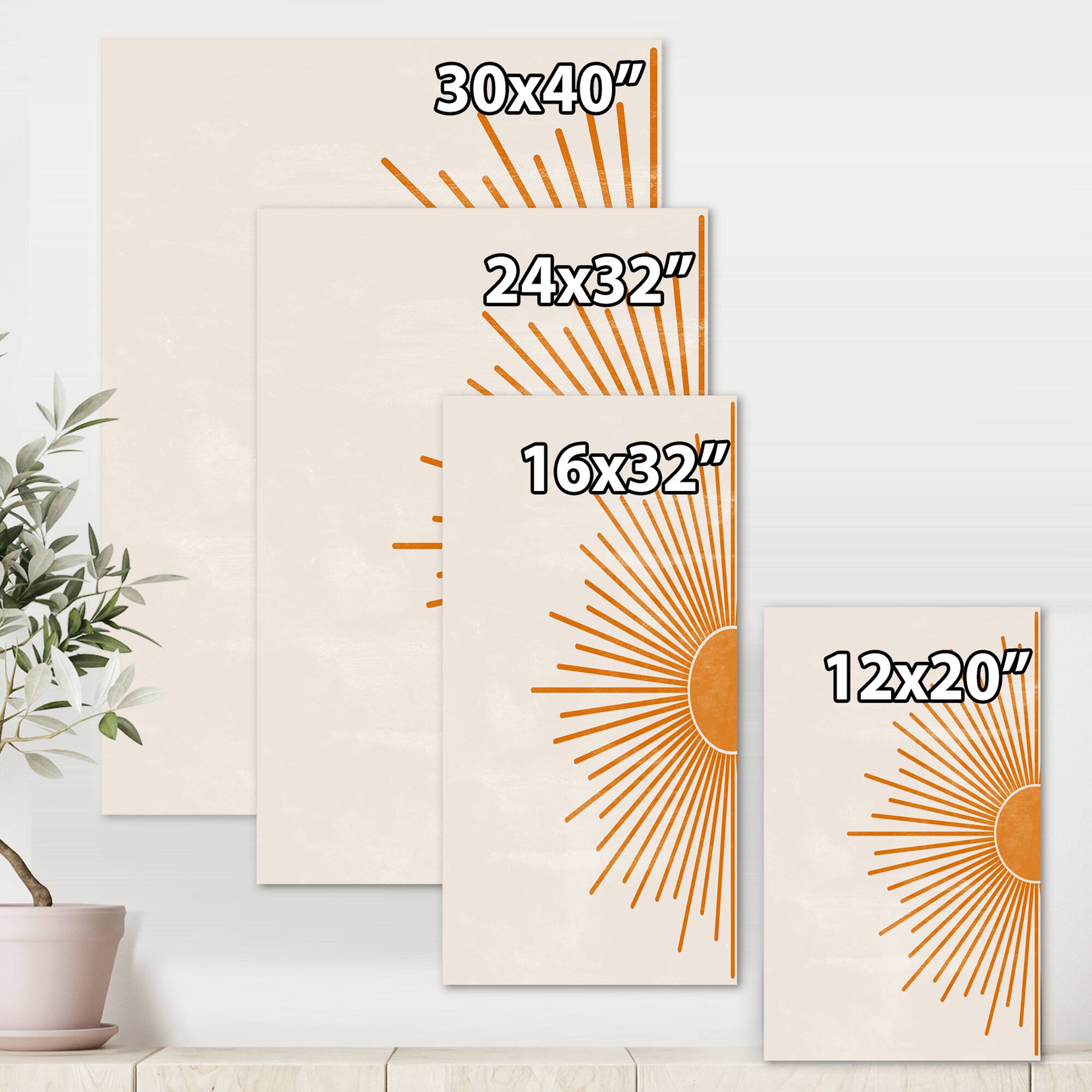 Designart - Orange Sun Print I - Modern Canvas Wall Art Print