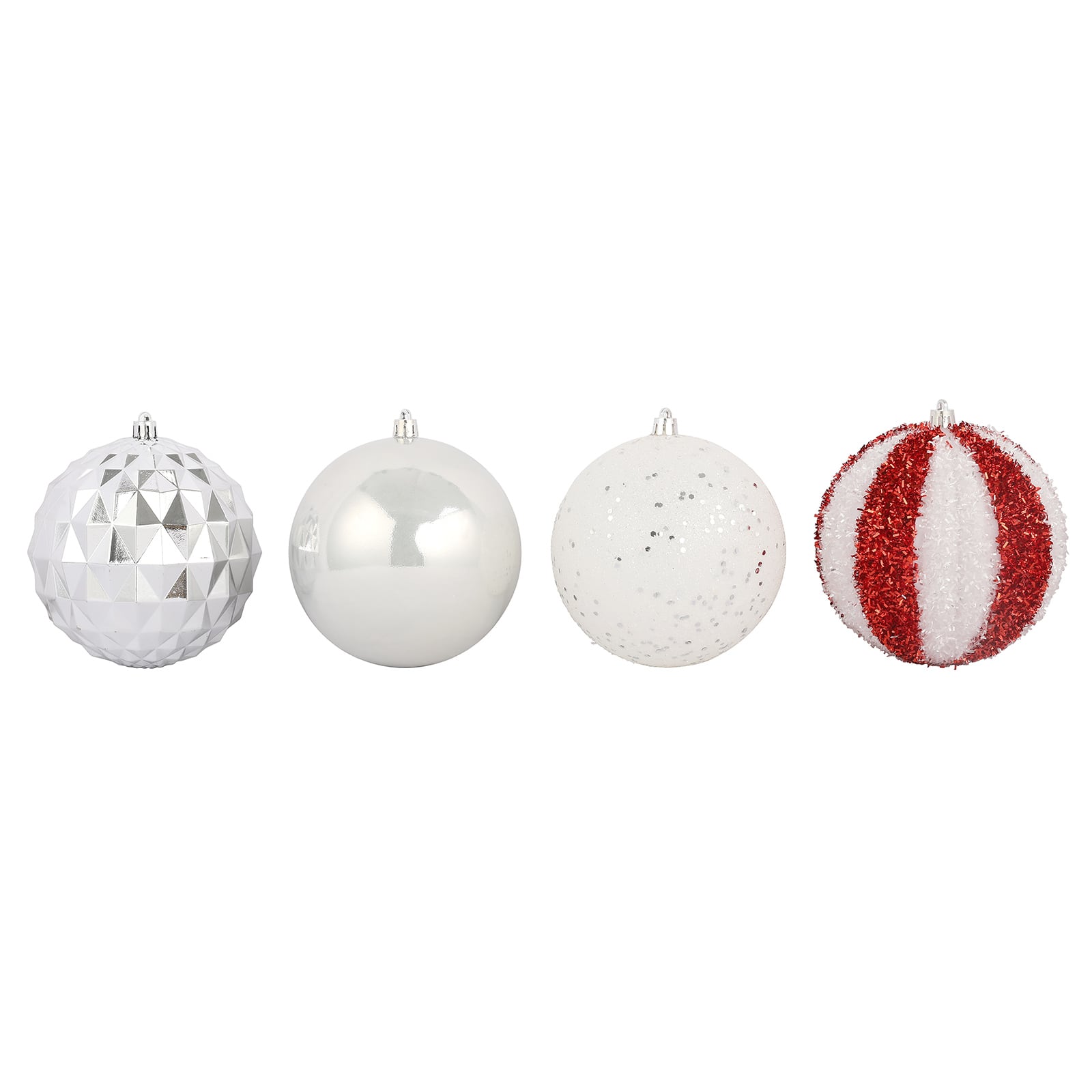 Assorted 4 Pack 4.5&#x22; Red &#x26; White Shatterproof Ball Ornaments by Ashland&#xAE;