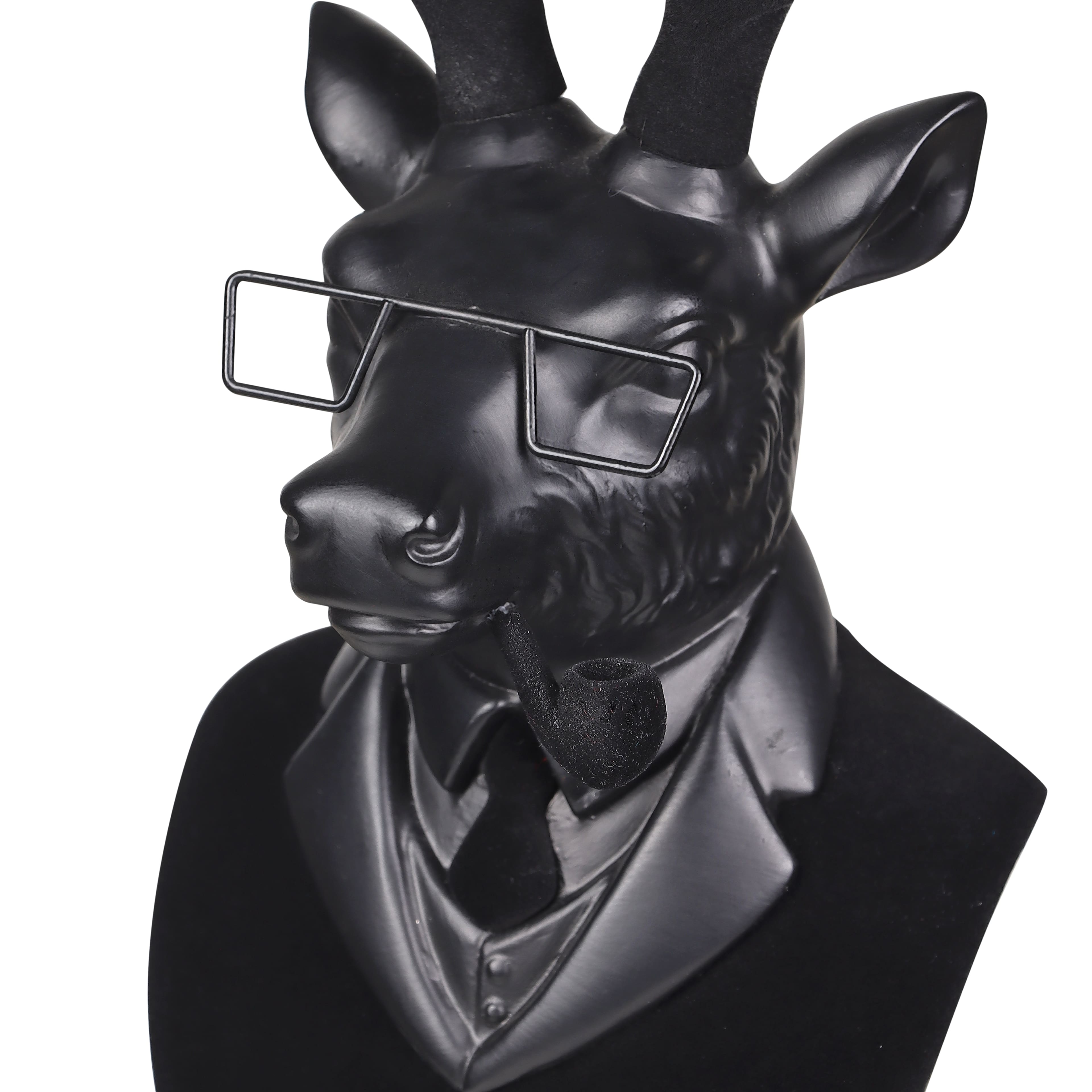 14&#x22; Black Reindeer Bust with Glasses &#x26; Pipe by Ashland&#xAE;