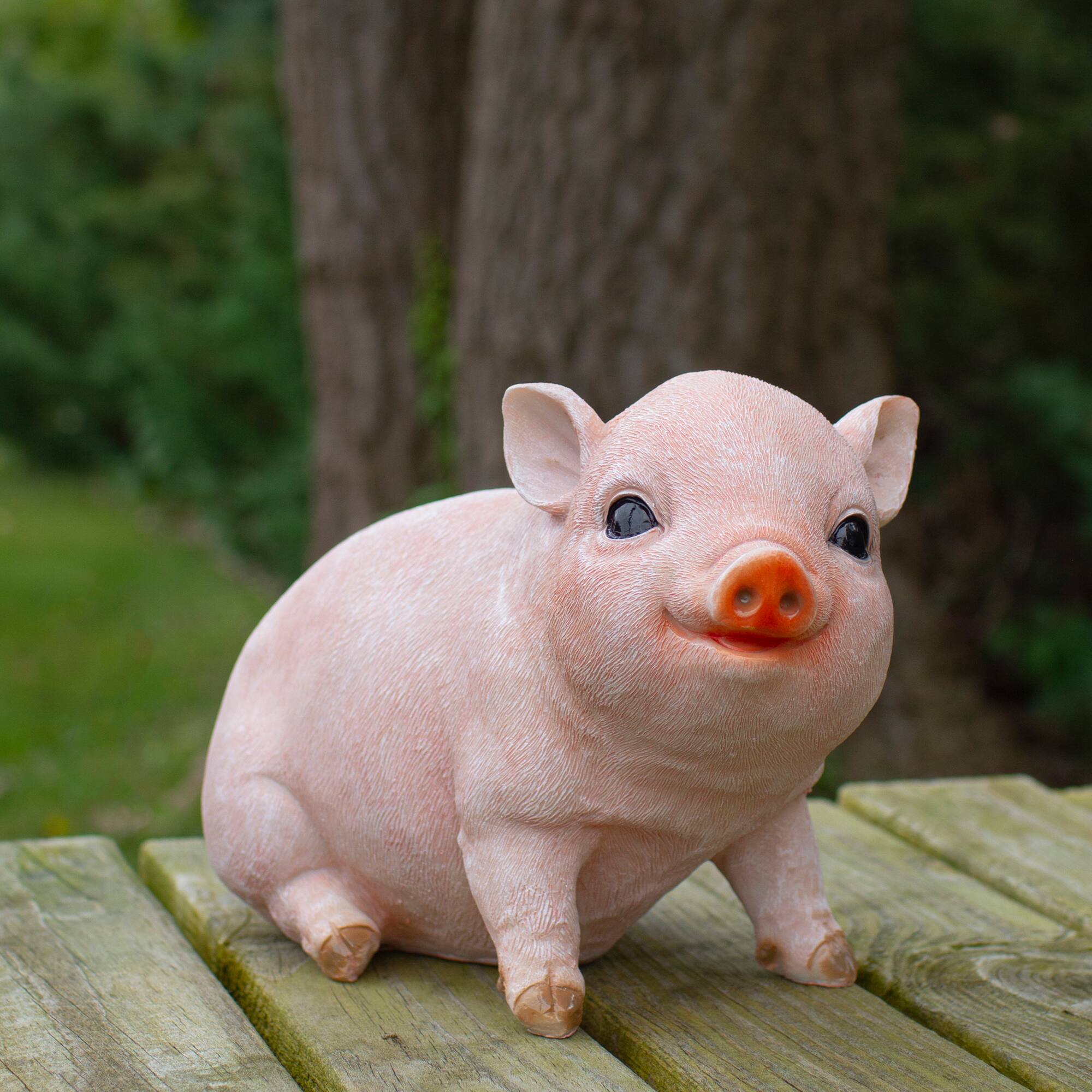12.5&#x22; Realistic Pink Piglet Outdoor Garden Statue