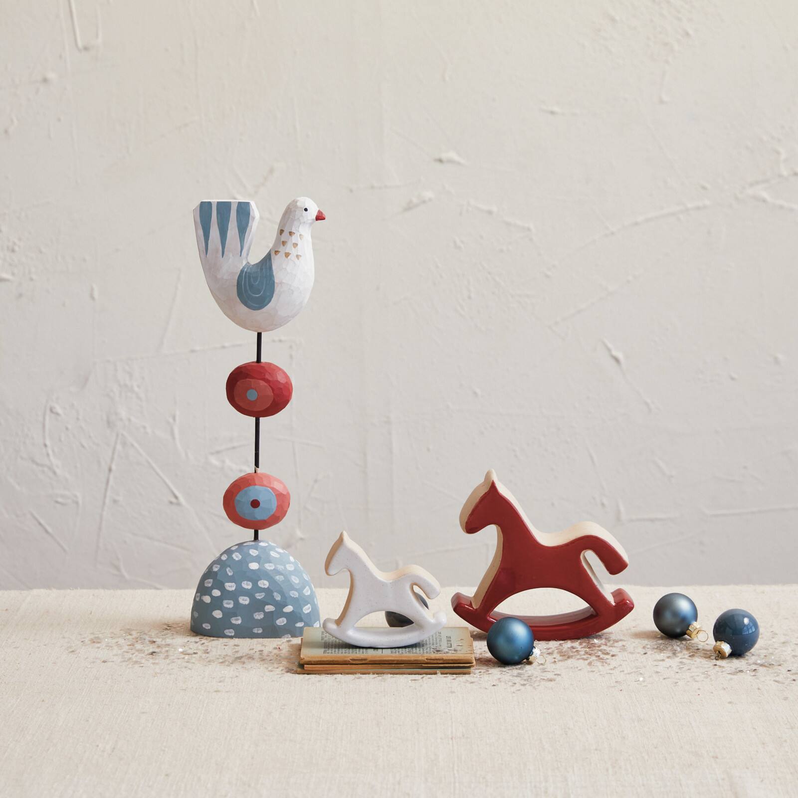 Hello Honey® 5.25" Red Decorative Unglazed Stoneware Rocking Horse