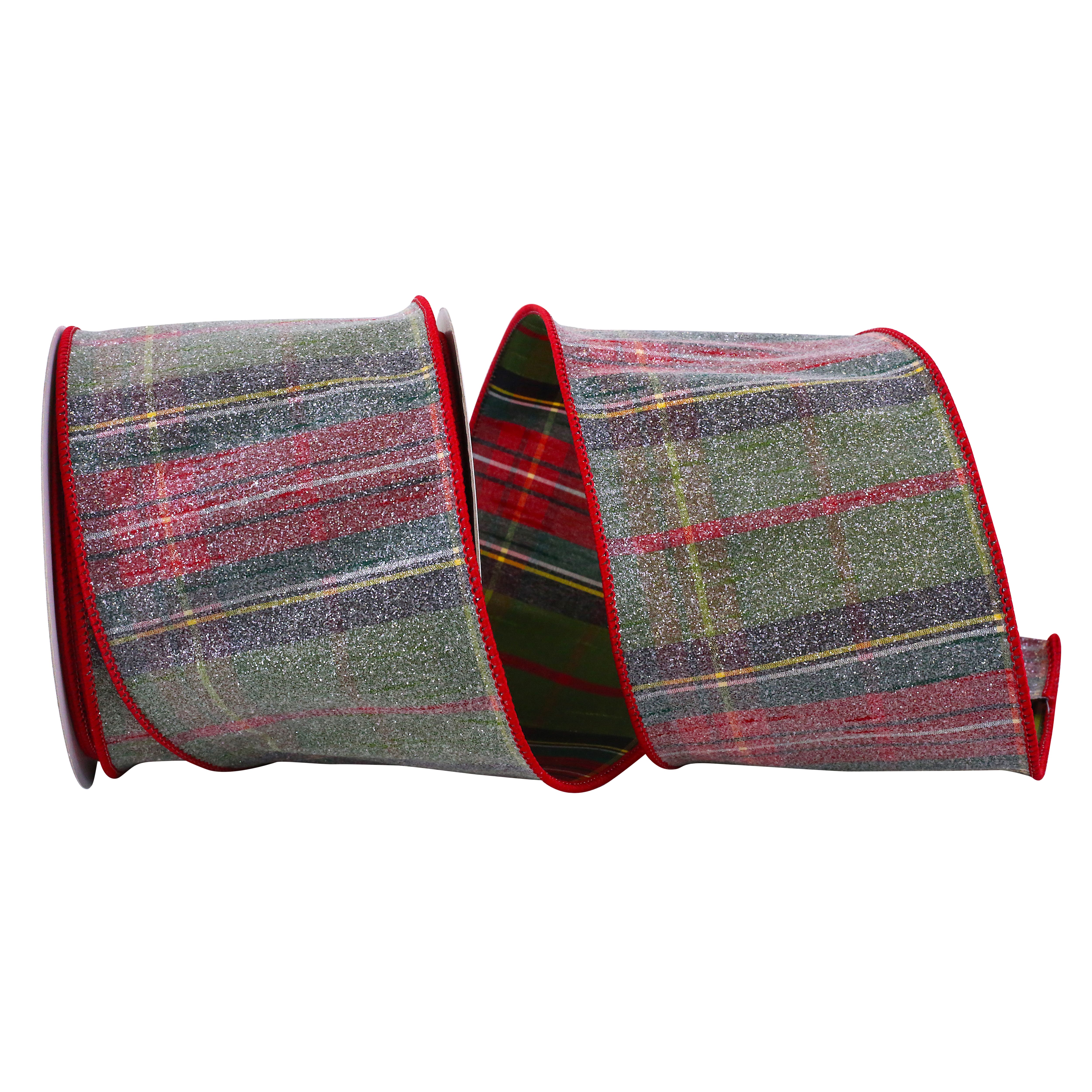 JAM Paper 4&#x22; x 10yd. Frosted Wired Greensboro Dupioni Plaid Ribbon