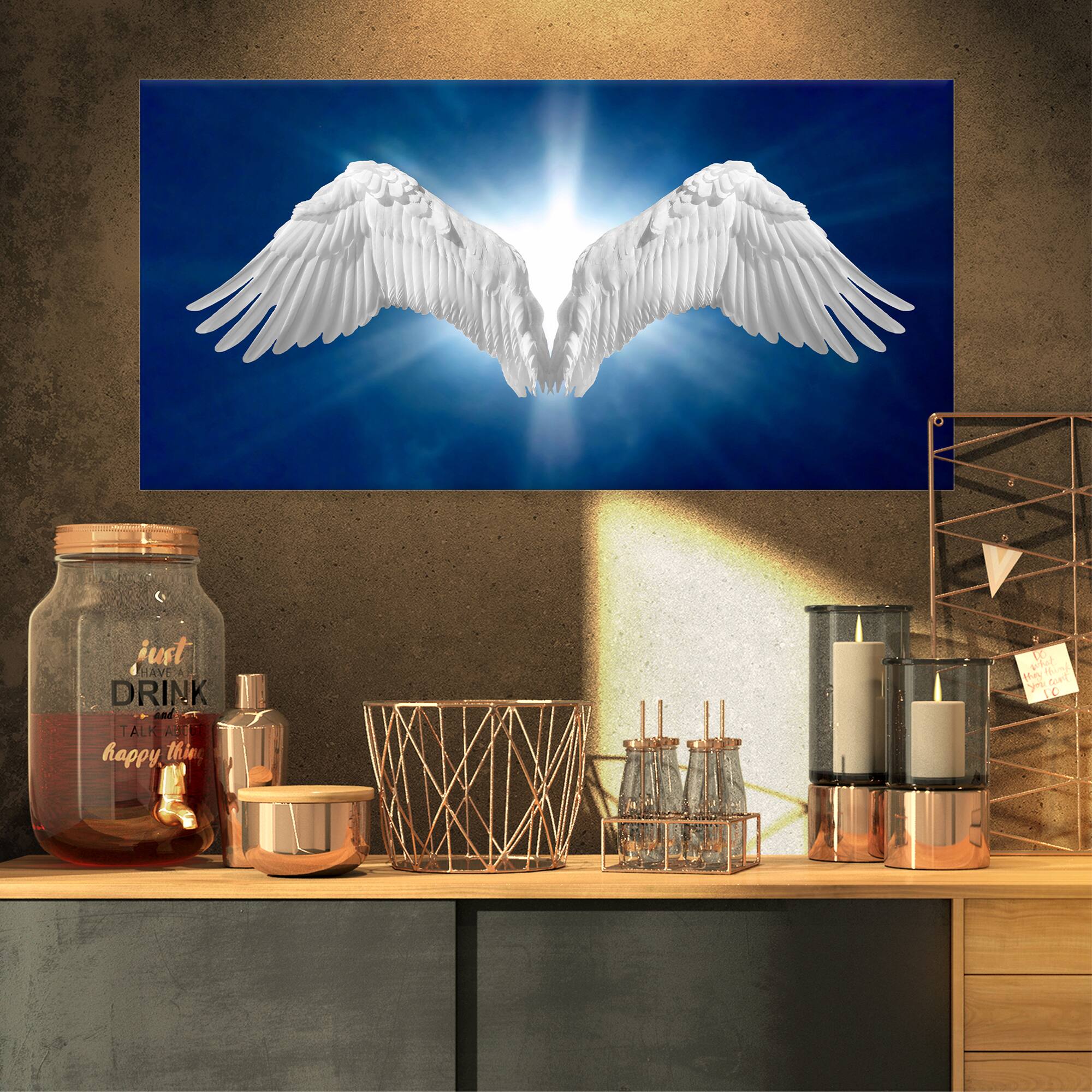 Designart - Angel Wings on Blue Background - Abstract Canvas Art Print