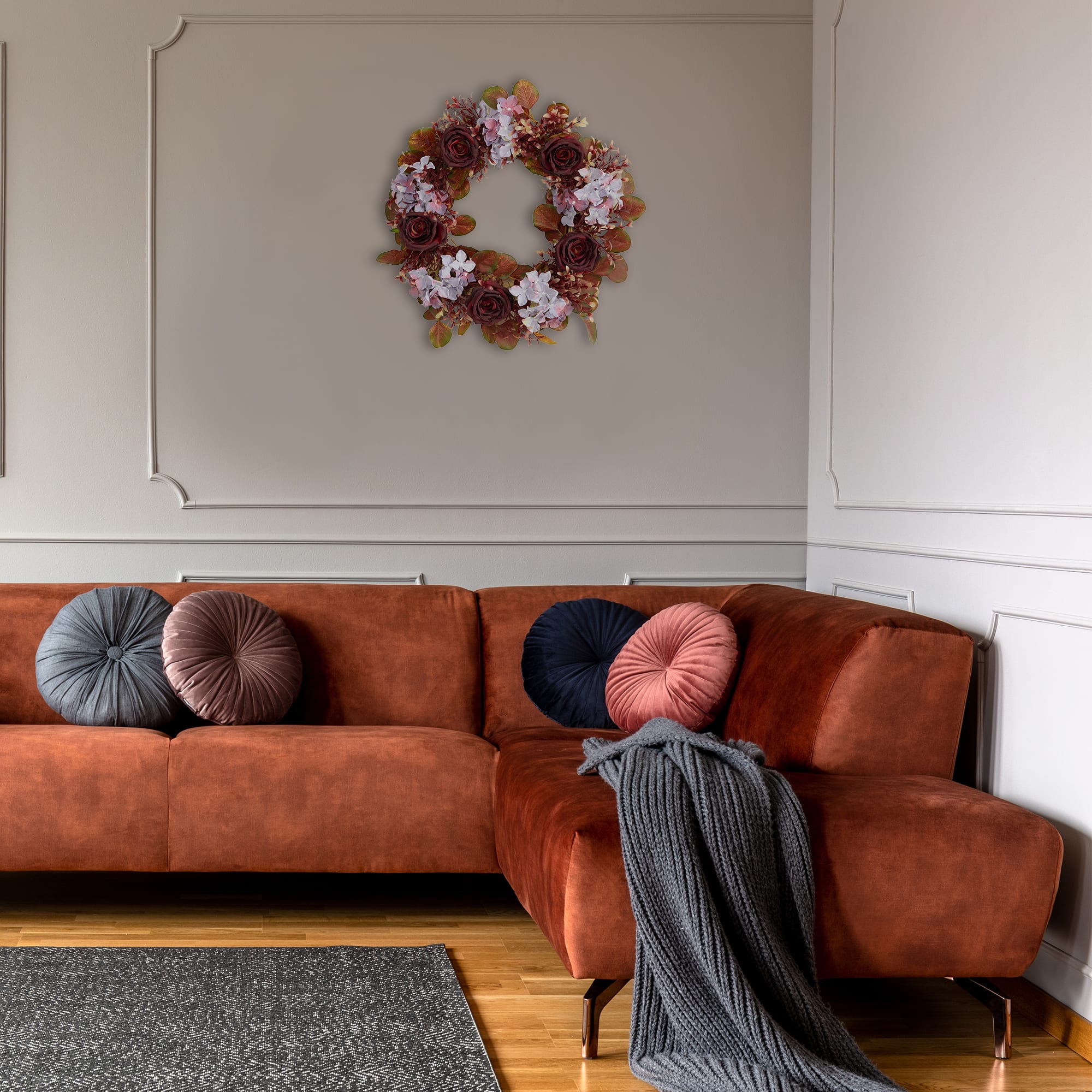 22" Fall Hydrangea & Rose Wreath