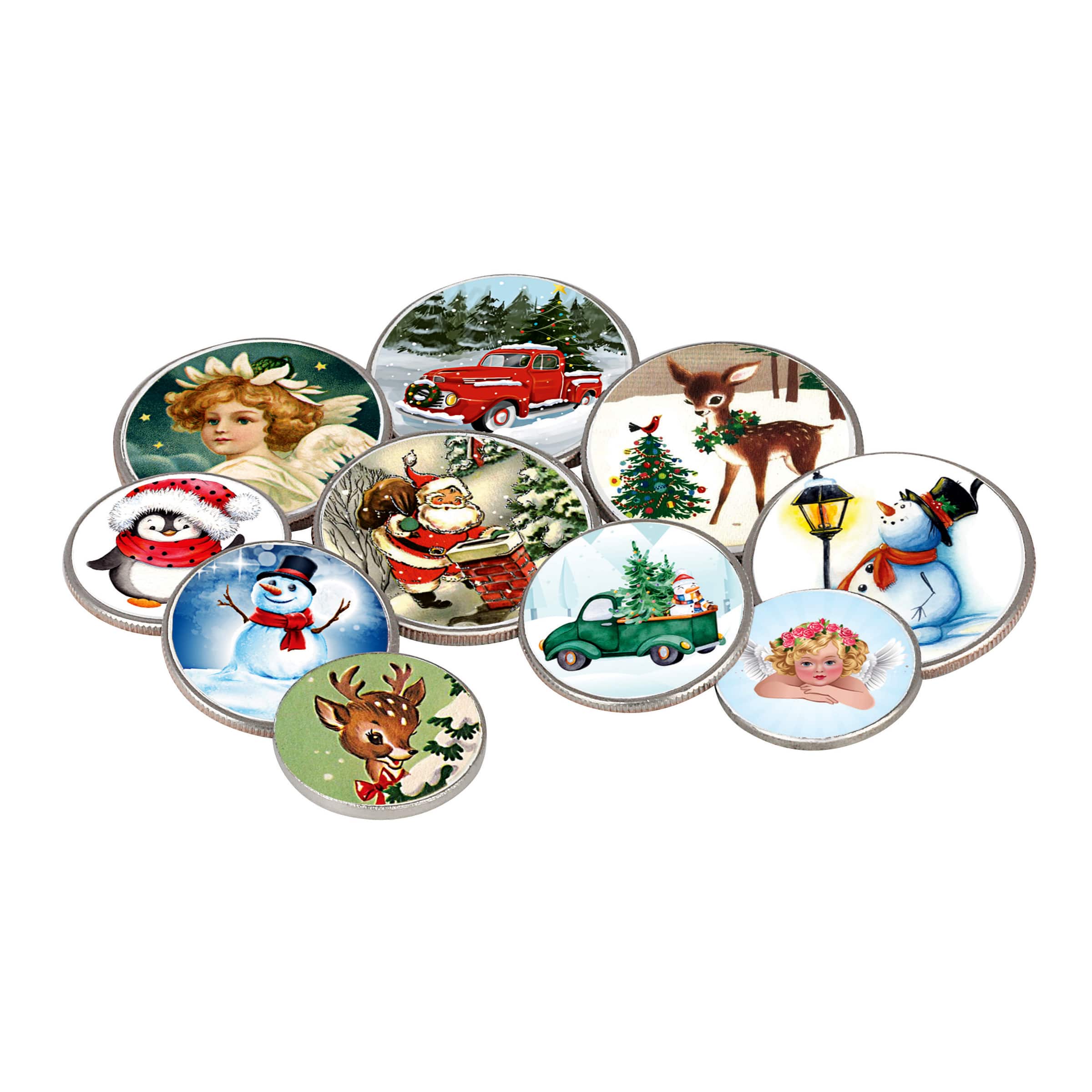 Vintage Christmas Colorized Coins in Santa Canvasbag