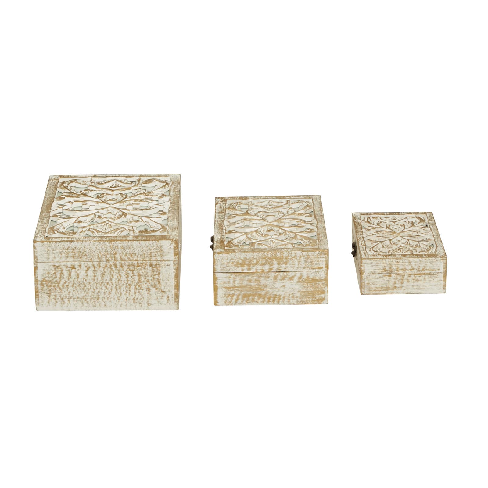 Distressed White Wooden Filigree Decorative Box Set