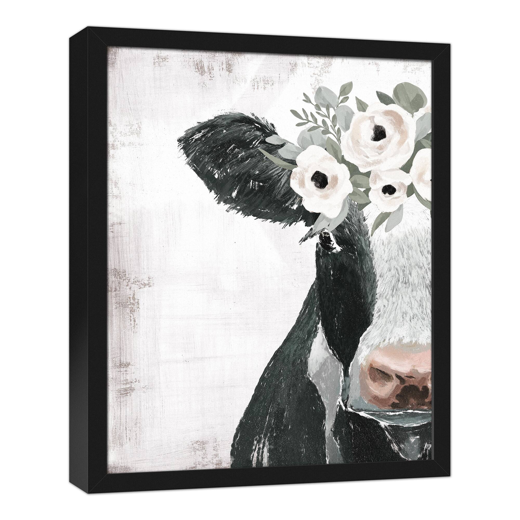 Chippy Farm Cow Black Framed Canvas