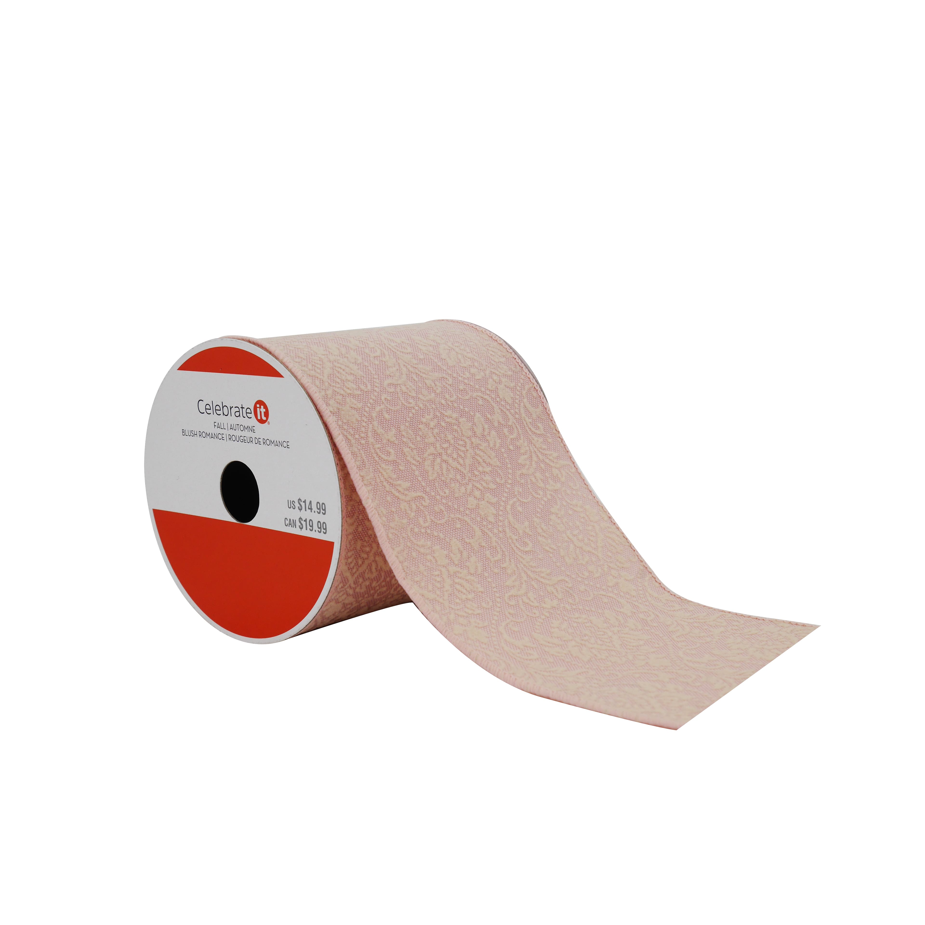 4&#x22; x 4yd. Pink Damask Wired Faux Linen Ribbon by Celebrate It&#xAE; Blush Romance