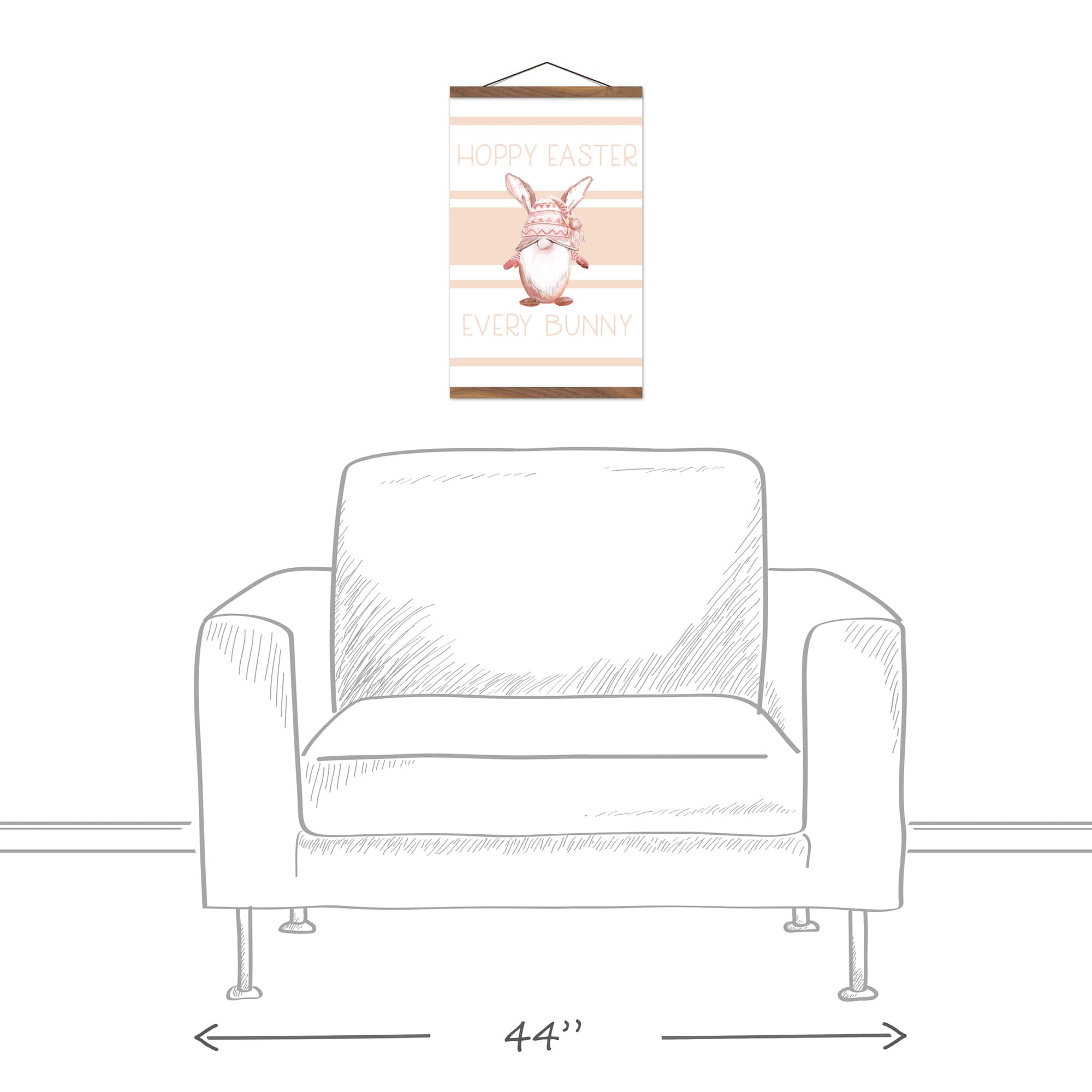 Hoppy Easter Gnome Blush 12" x 18" Teak Hanging Canvas