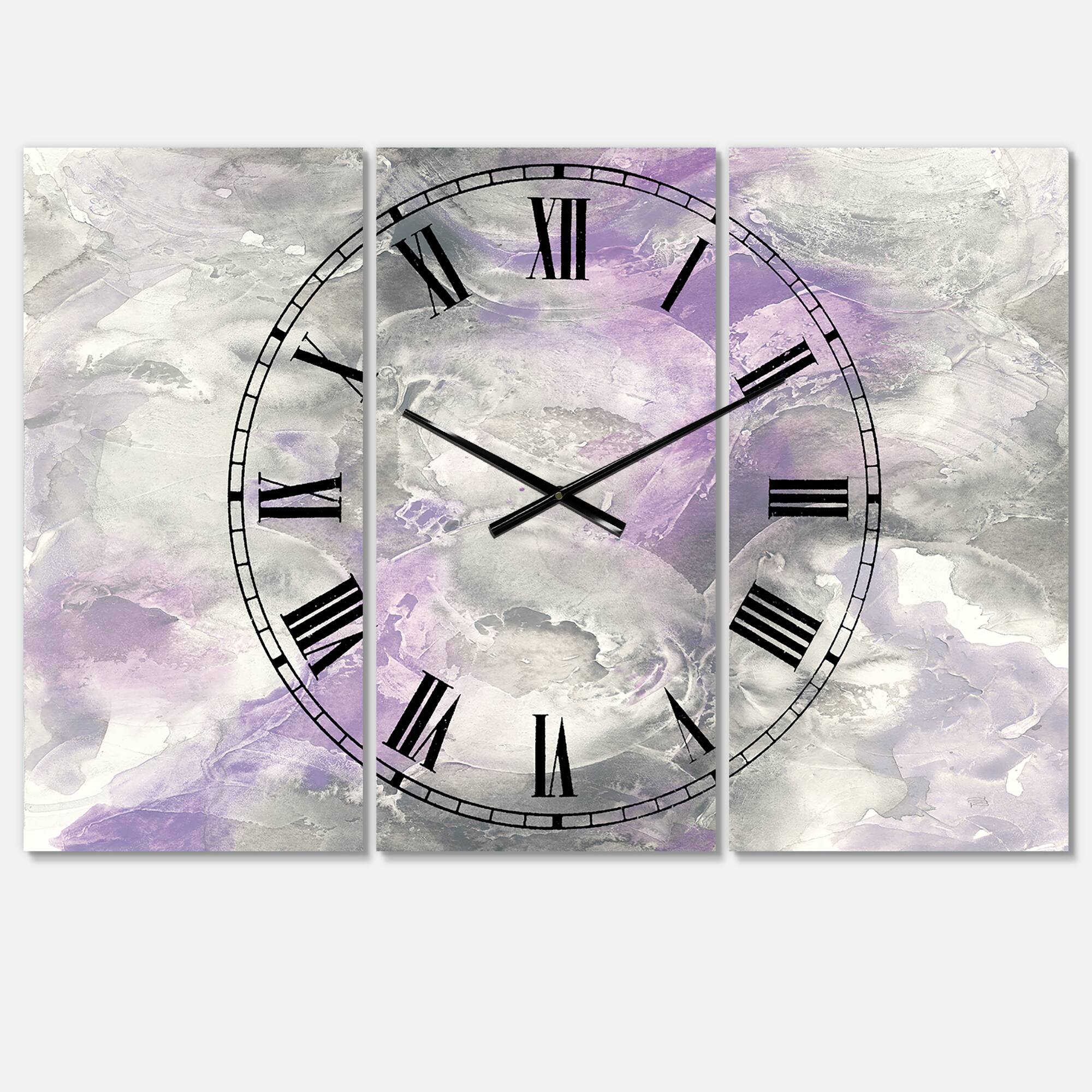 Designart 'Watercolor Minimal Purple Tones Iii Farmhouse Multipanel Wall Clock