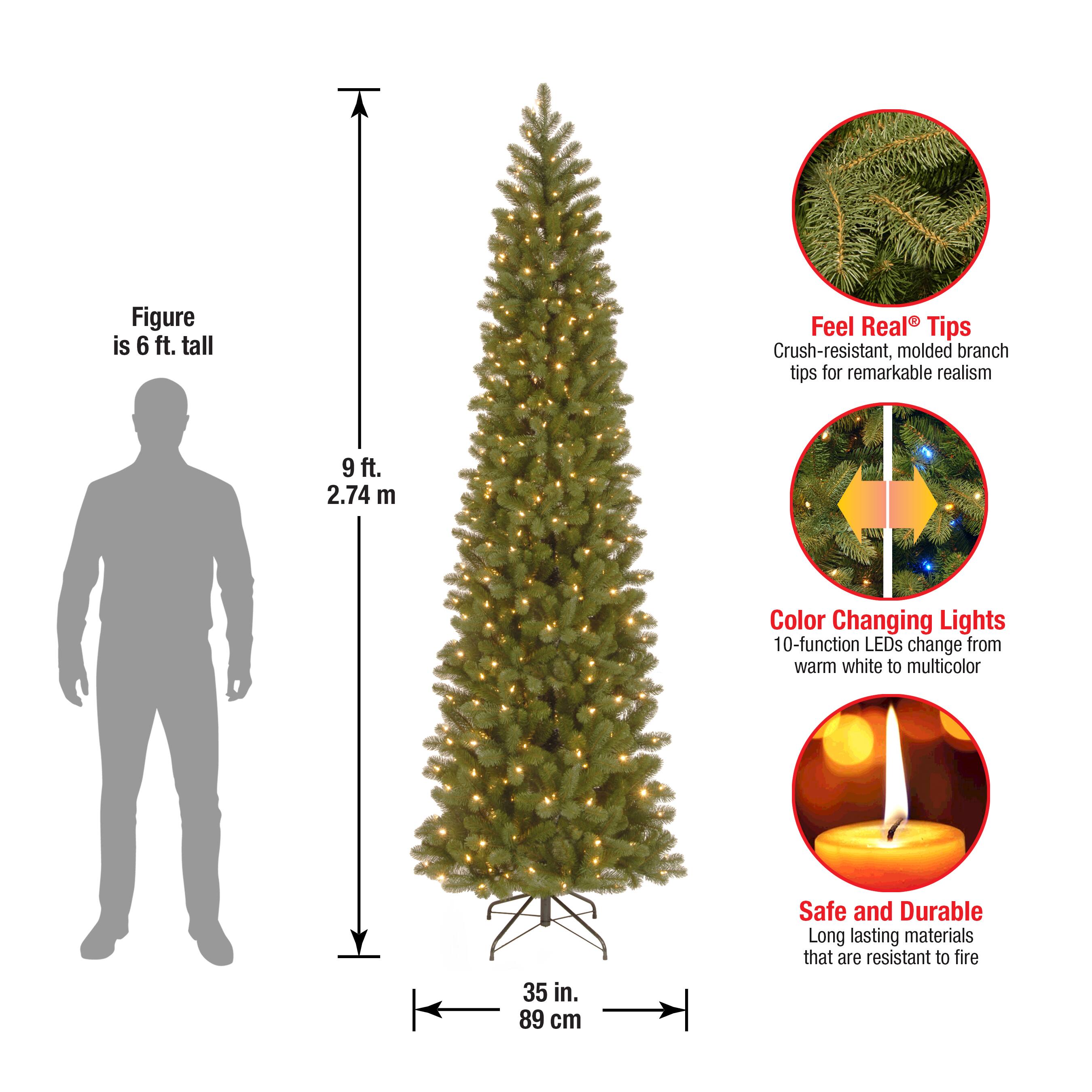 9 ft. Pre-lit Feel Real® Downswept Douglas Fir Pencil Artificial Christmas Tree, Dual Color® LED Lights