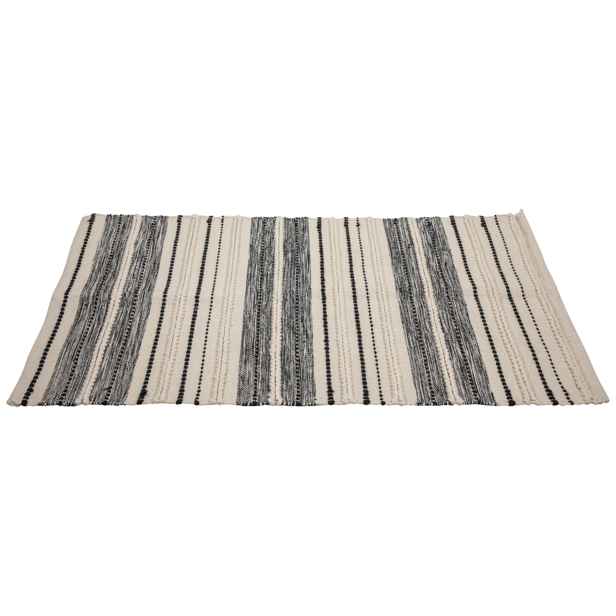 Cream & Black Handloom Woven Throw Rug, 3.5ft. x 2ft.