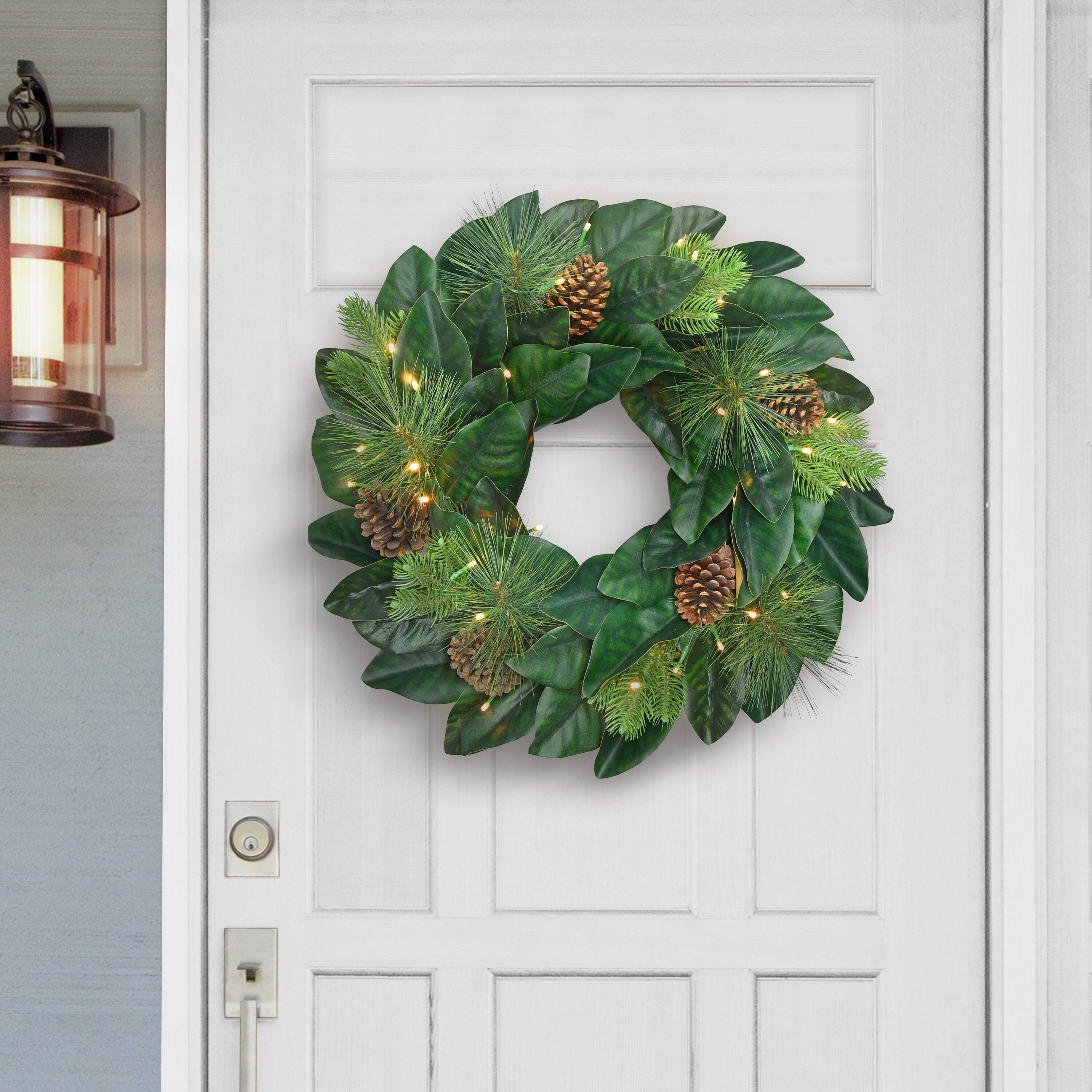 24&#x22; Pre-Lit Magnolia Wreath