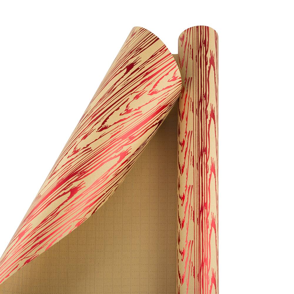 JAM Paper Red & White Bark Kraft Christmas Gift Wrap