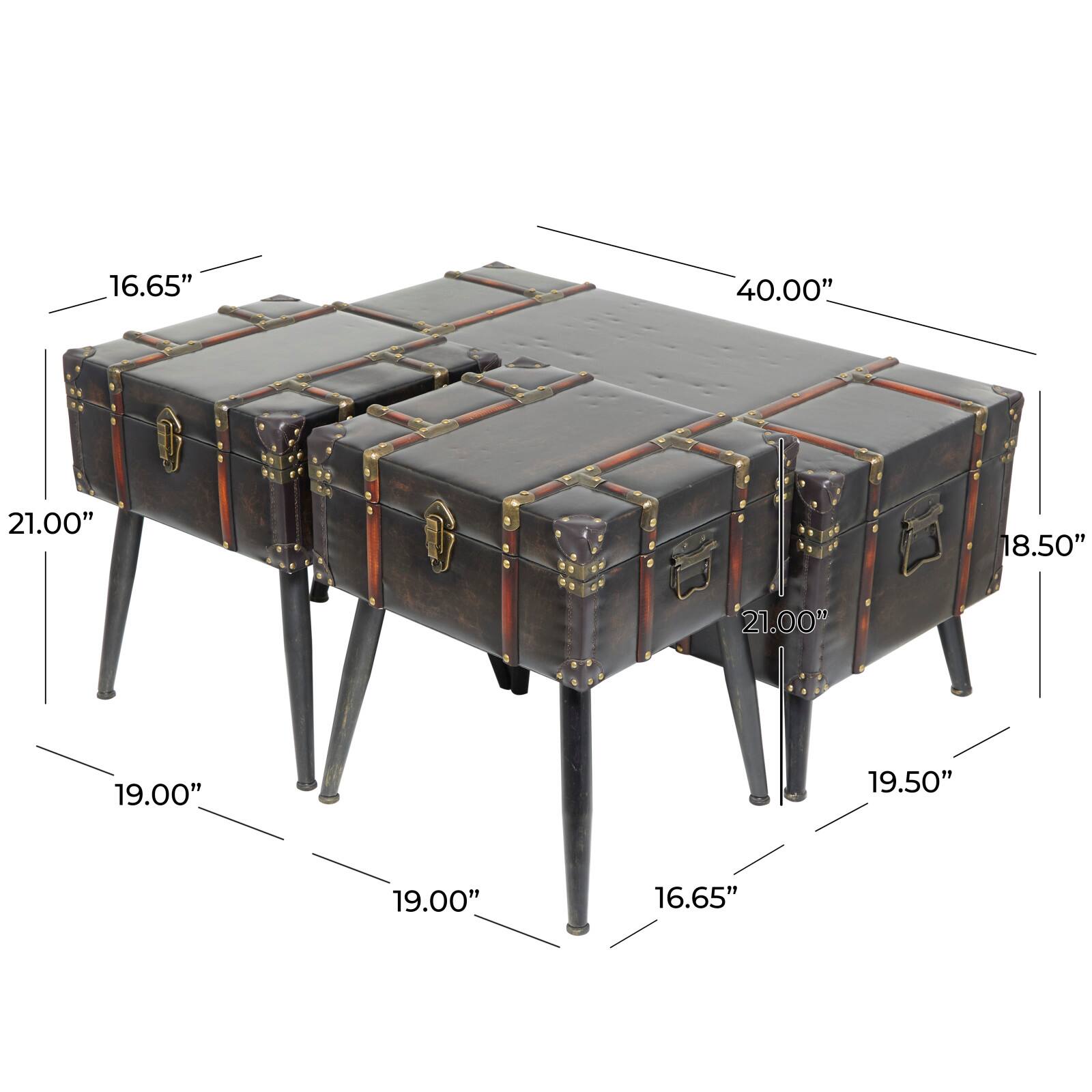 Black Faux Leather Studded Coffee Table Set