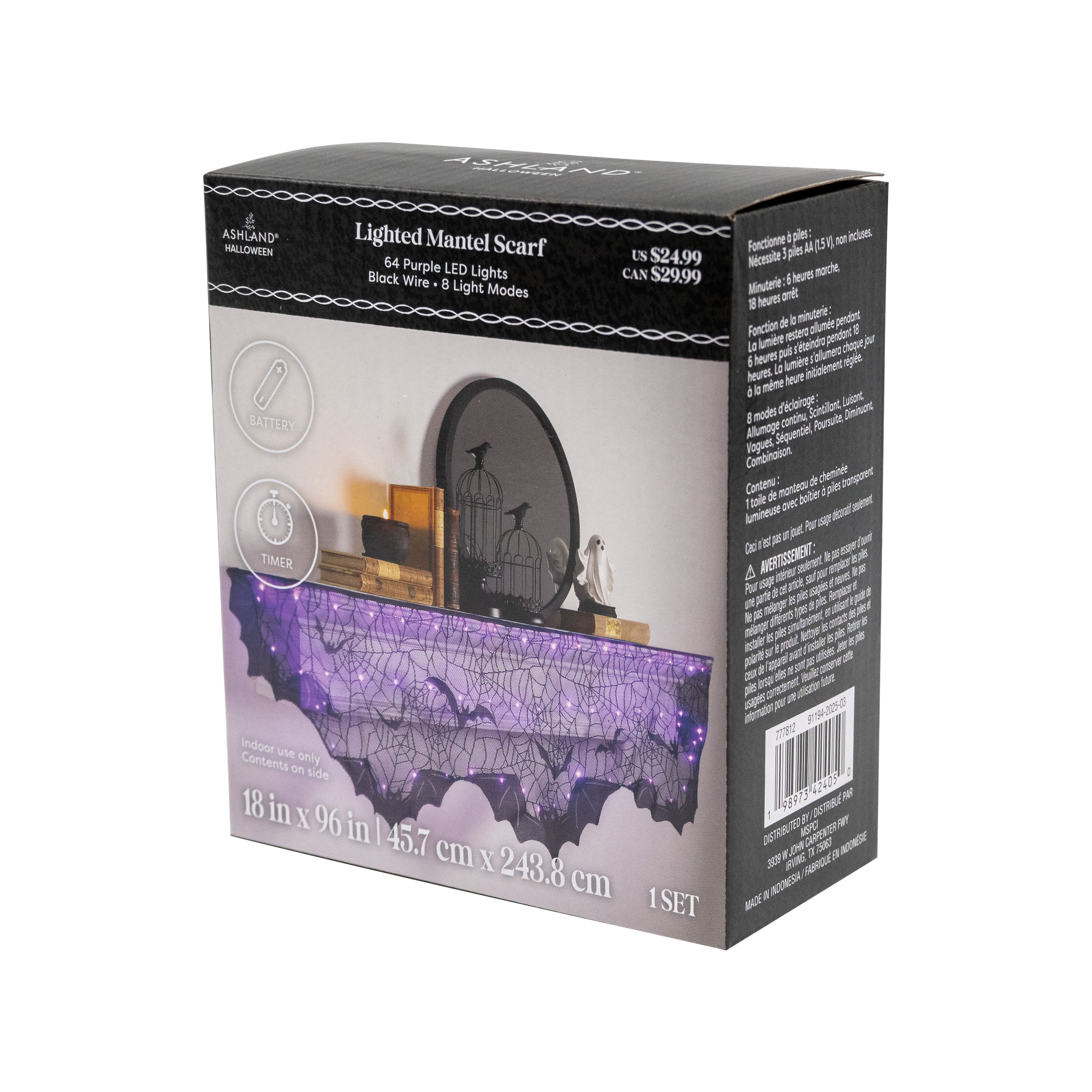96&#x22; Black Bat LED Lighted Mantel Scarf by Ashland&#xAE;