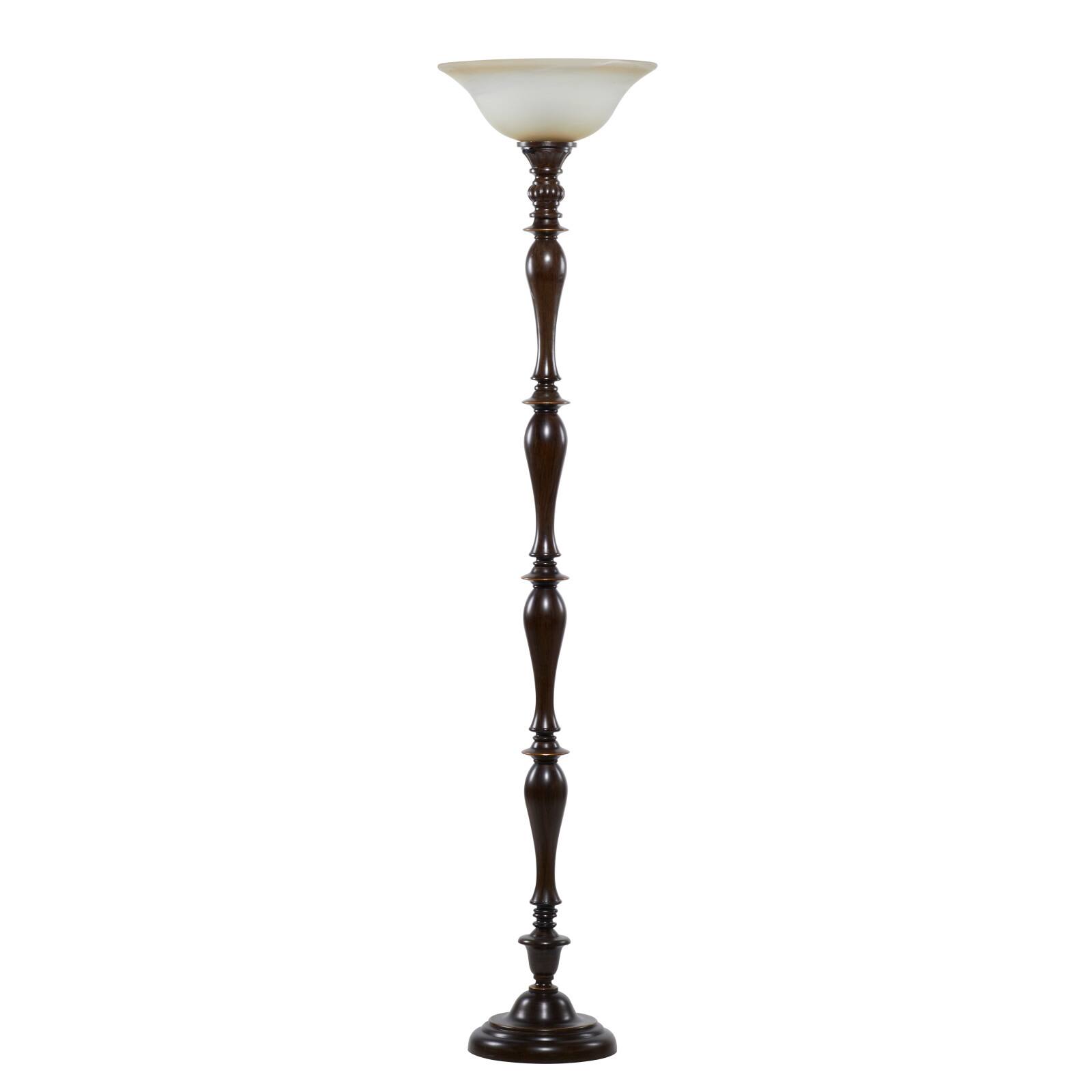 Brown Tempered Glass and Polystone Traditional Torchiere Floor Lamp, 72&#x22; x 16&#x22; x 16&#x22;