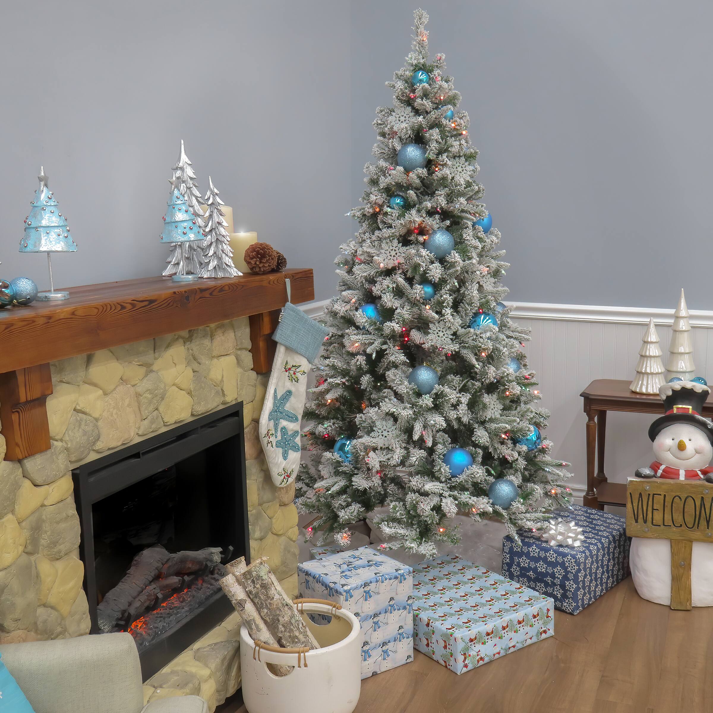 6.5ft. Pre-Lit Snowy Mixed Pine Artificial Christmas Tree, Multicolor Lights