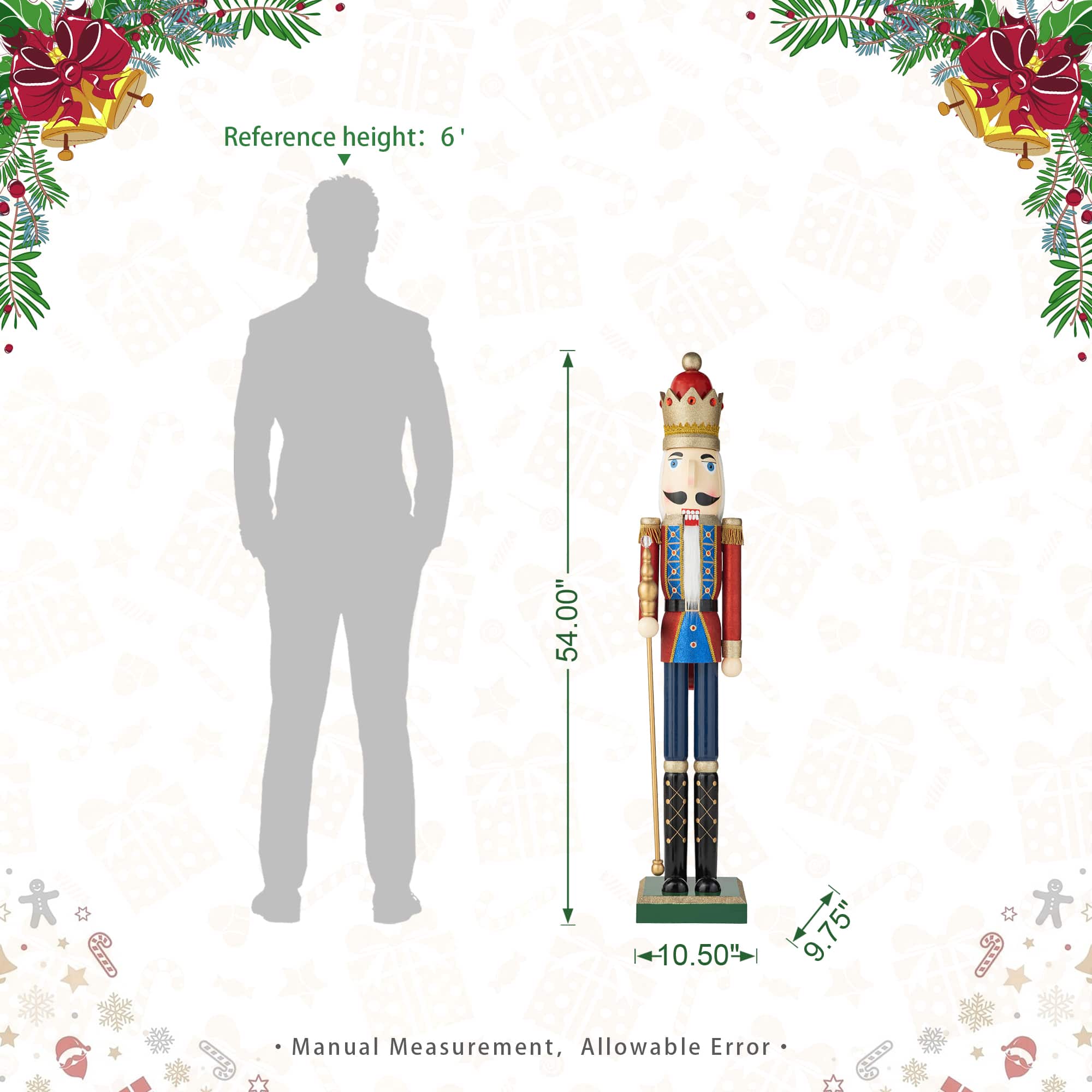 Glitzhome® 54" Wooden Christmas Glitter King Nutcracker