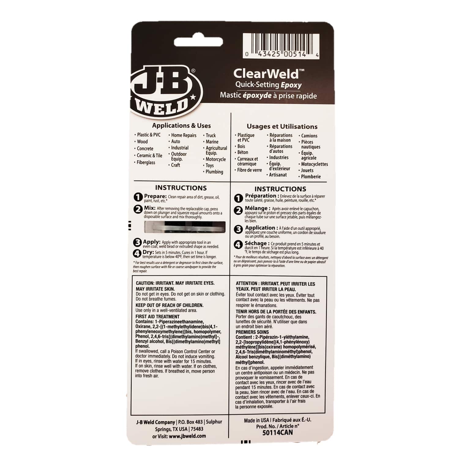 J-B Weld® ClearWeld™ Quick Setting Epoxy Syringe