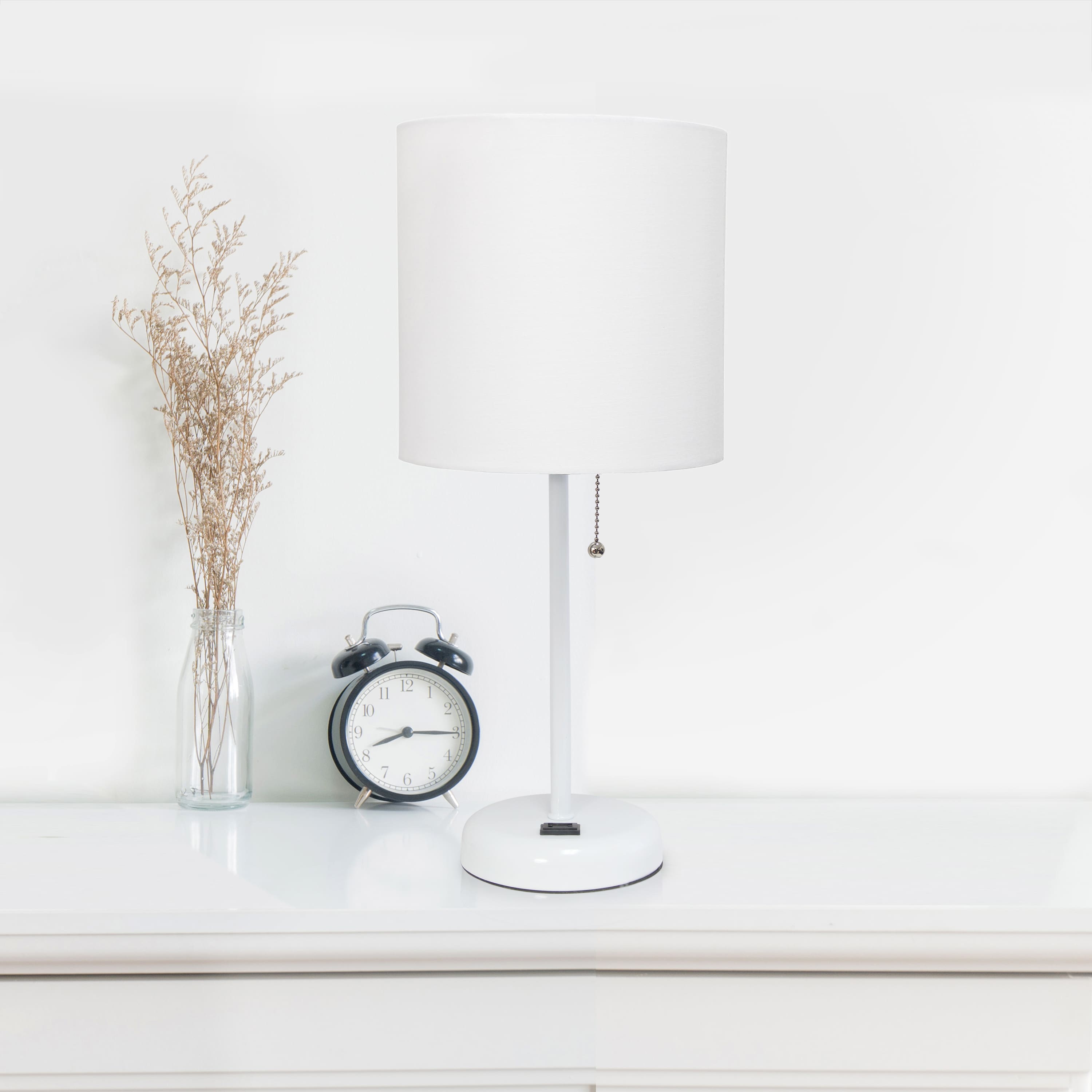 LimeLights White Base Lamp with Charging Outlet