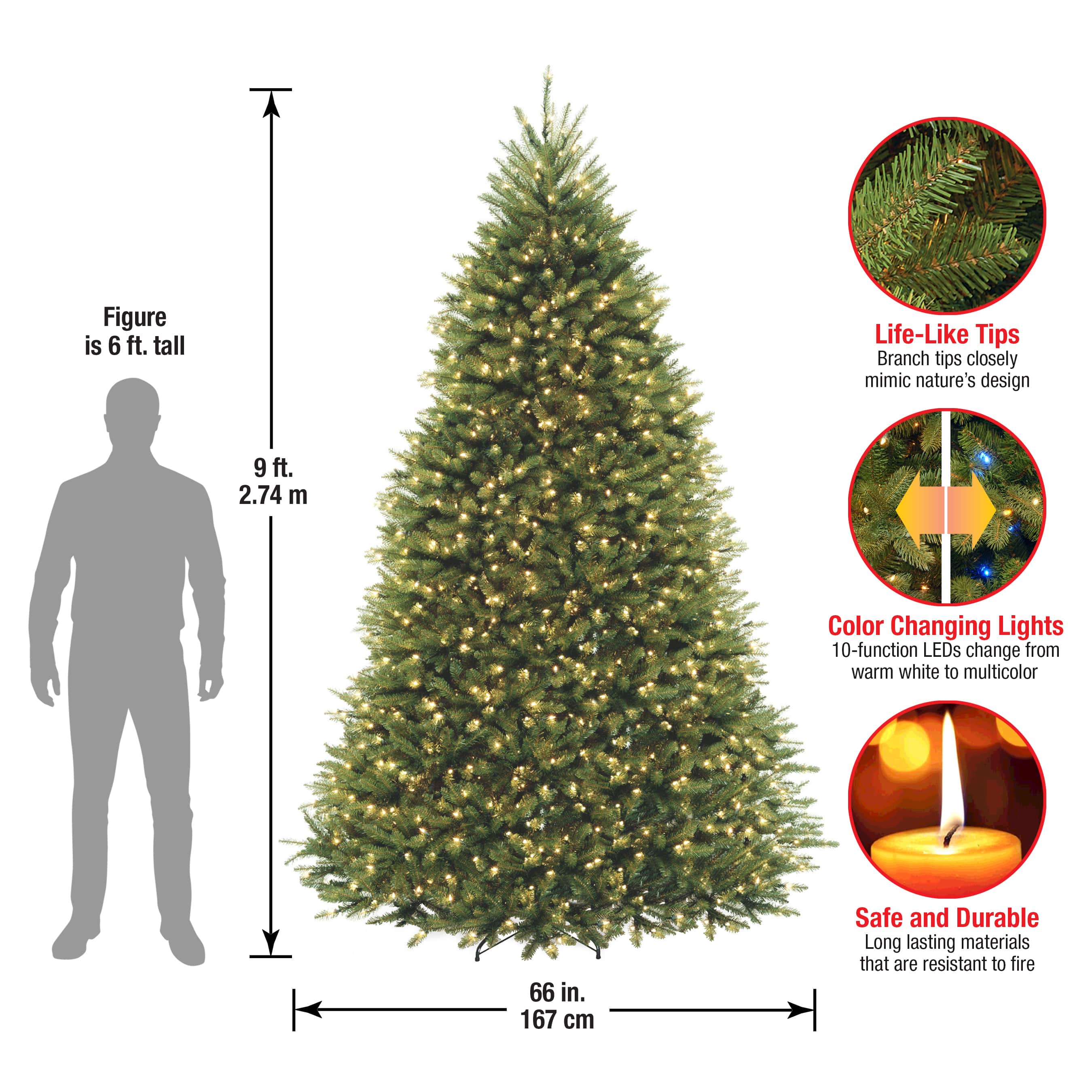9 ft. Pre-Lit Dunhill&#xAE; Fir Hinged Full Artificial Christmas Tree, LV Dual Color LED Lights