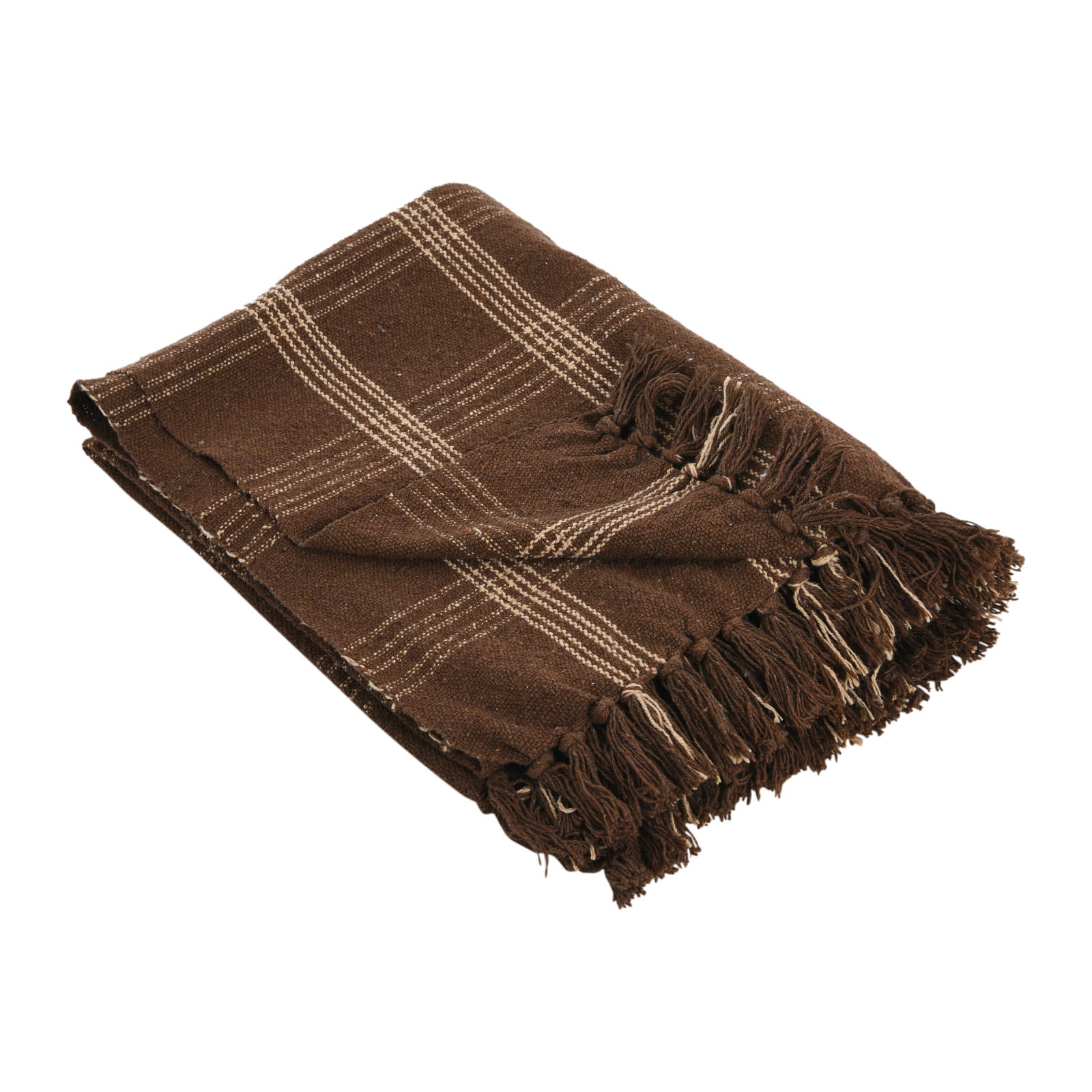 Plaid Recycled Cotton Blend Throw Blanket with Fringe