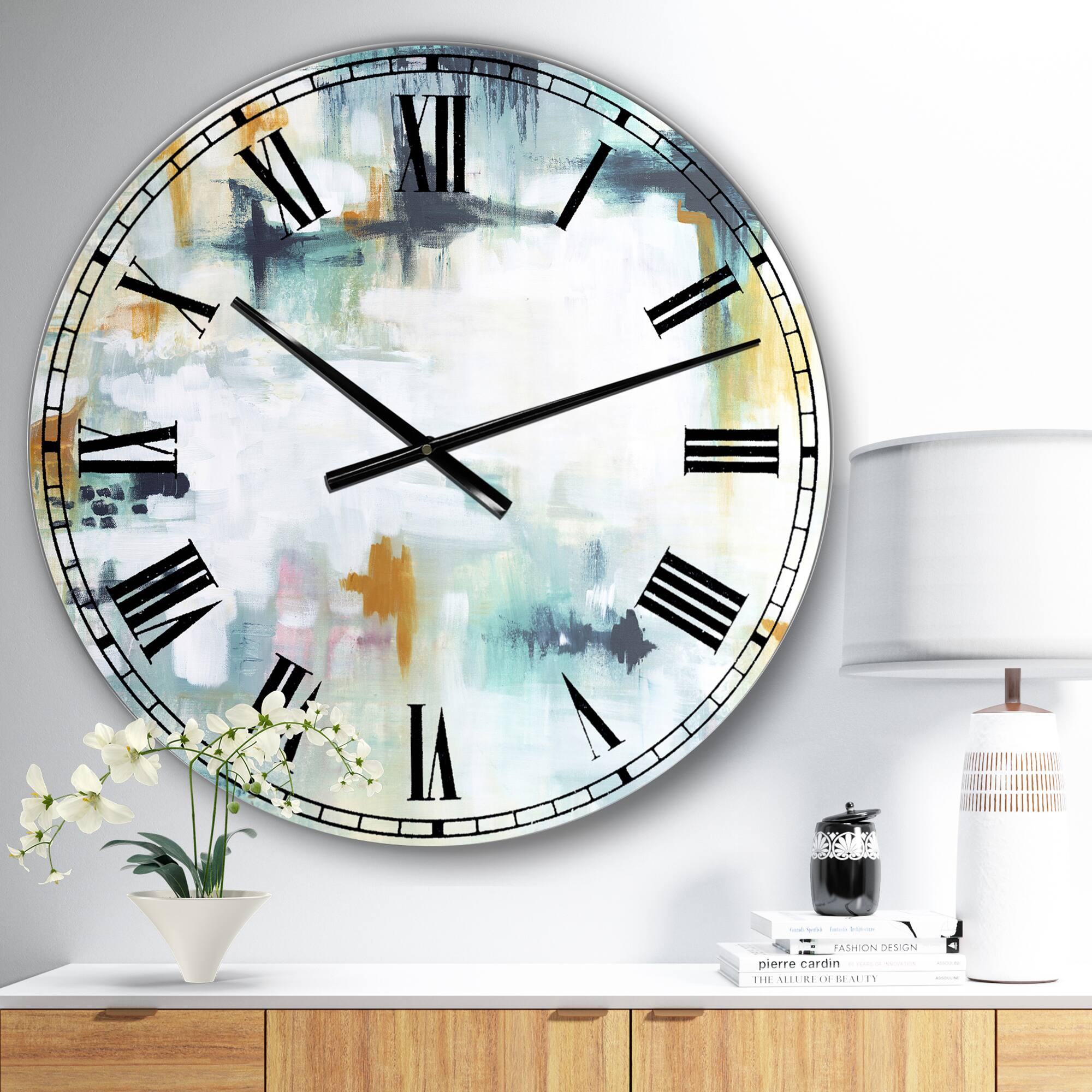 Designart 'Teal And White Composition Large Modern Wall Clock