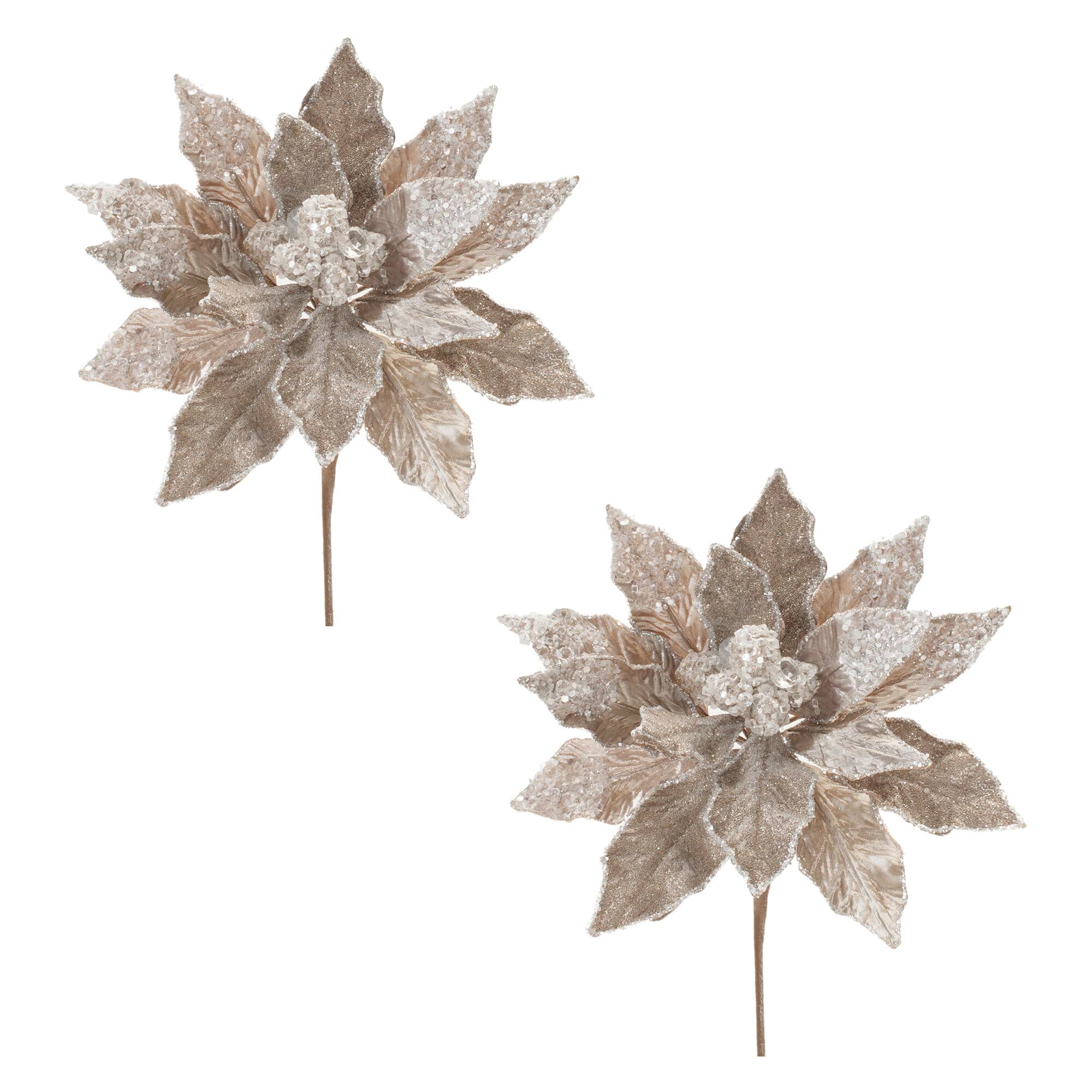 28&#x22; Beaded Velvet Poinsettia Flower Stems, 2ct.