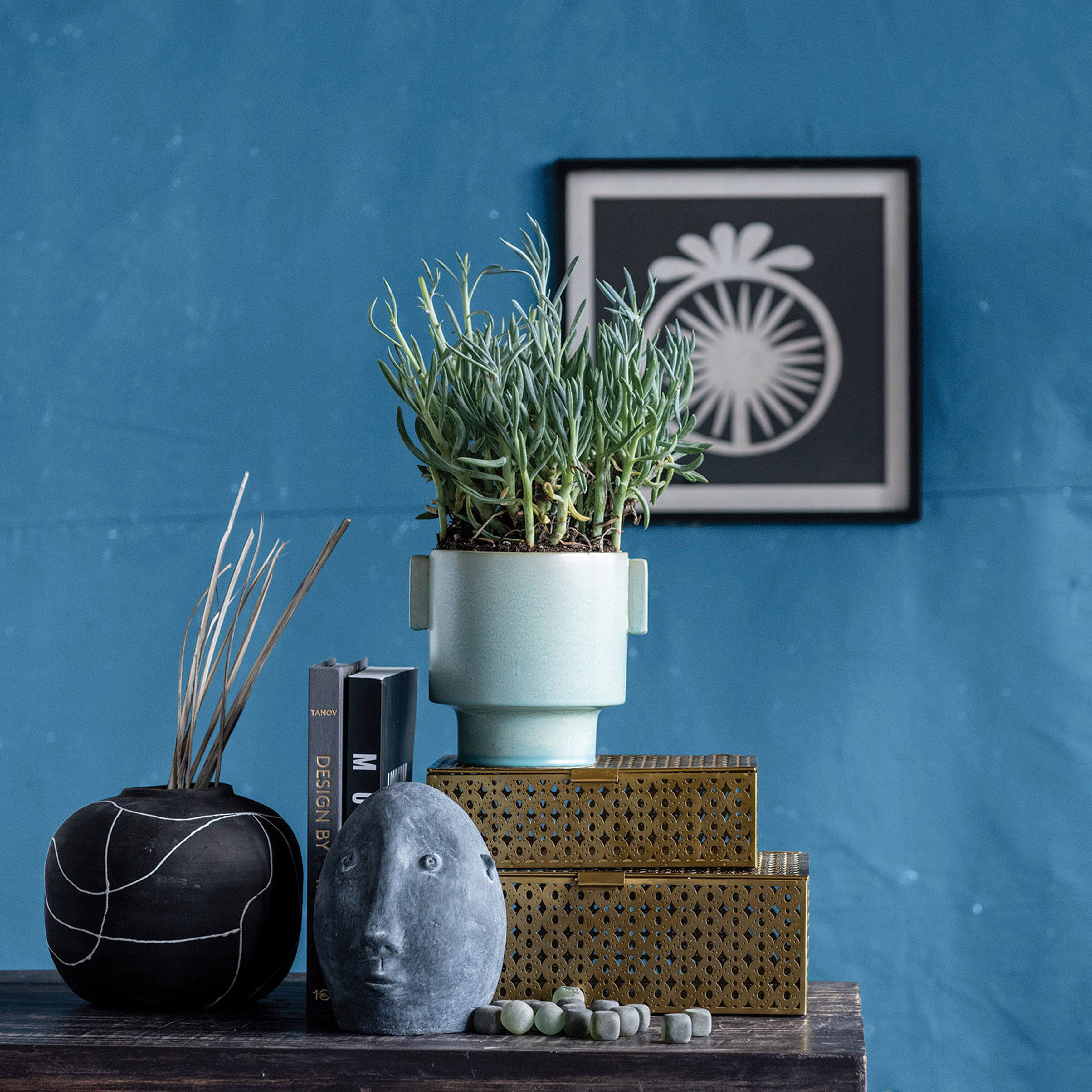 Hello Honey® 6.5" Black & White Stoneware Vase with Hand-Painted Intersecting Lines