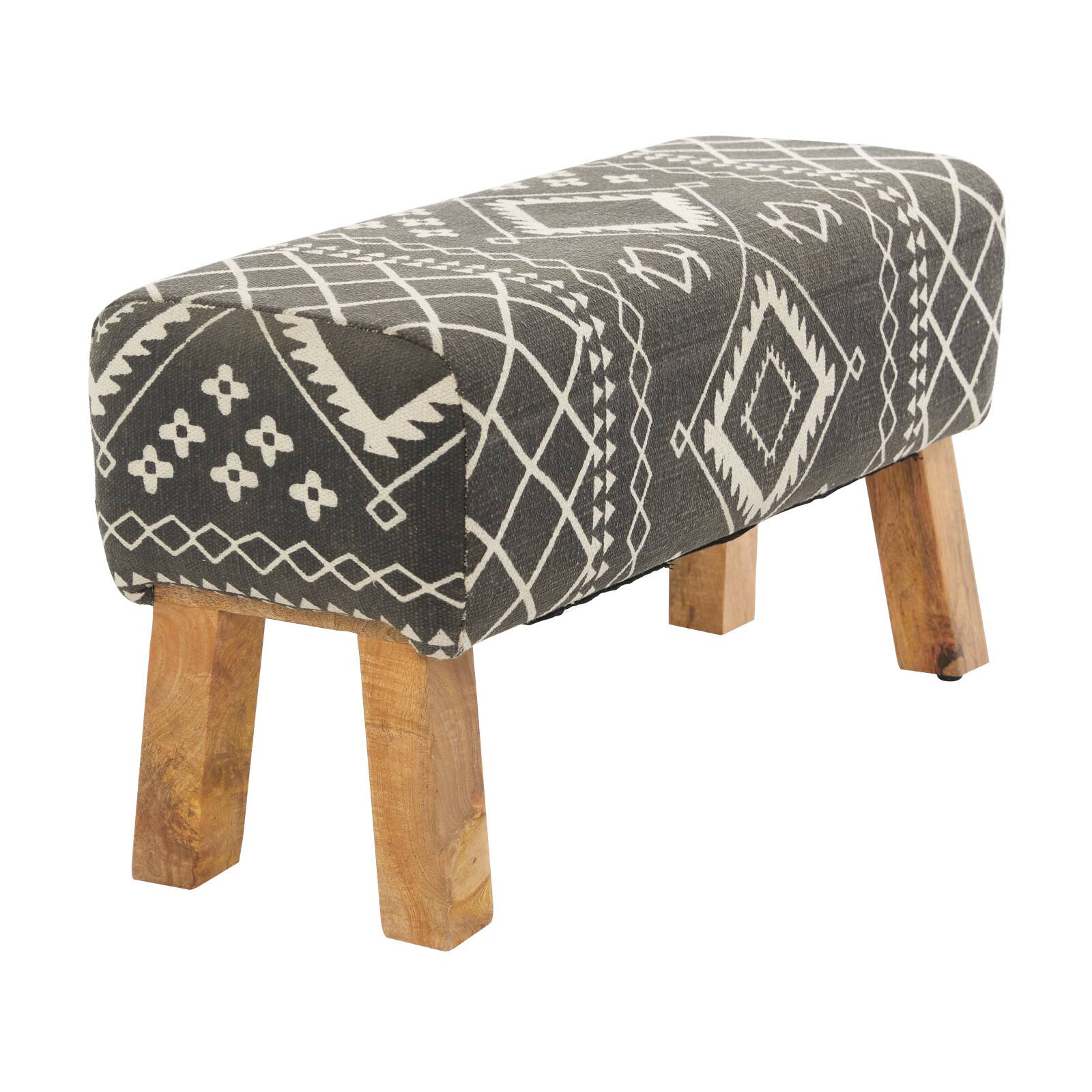 33" Black Wood Tribal Bench with Wood Legs