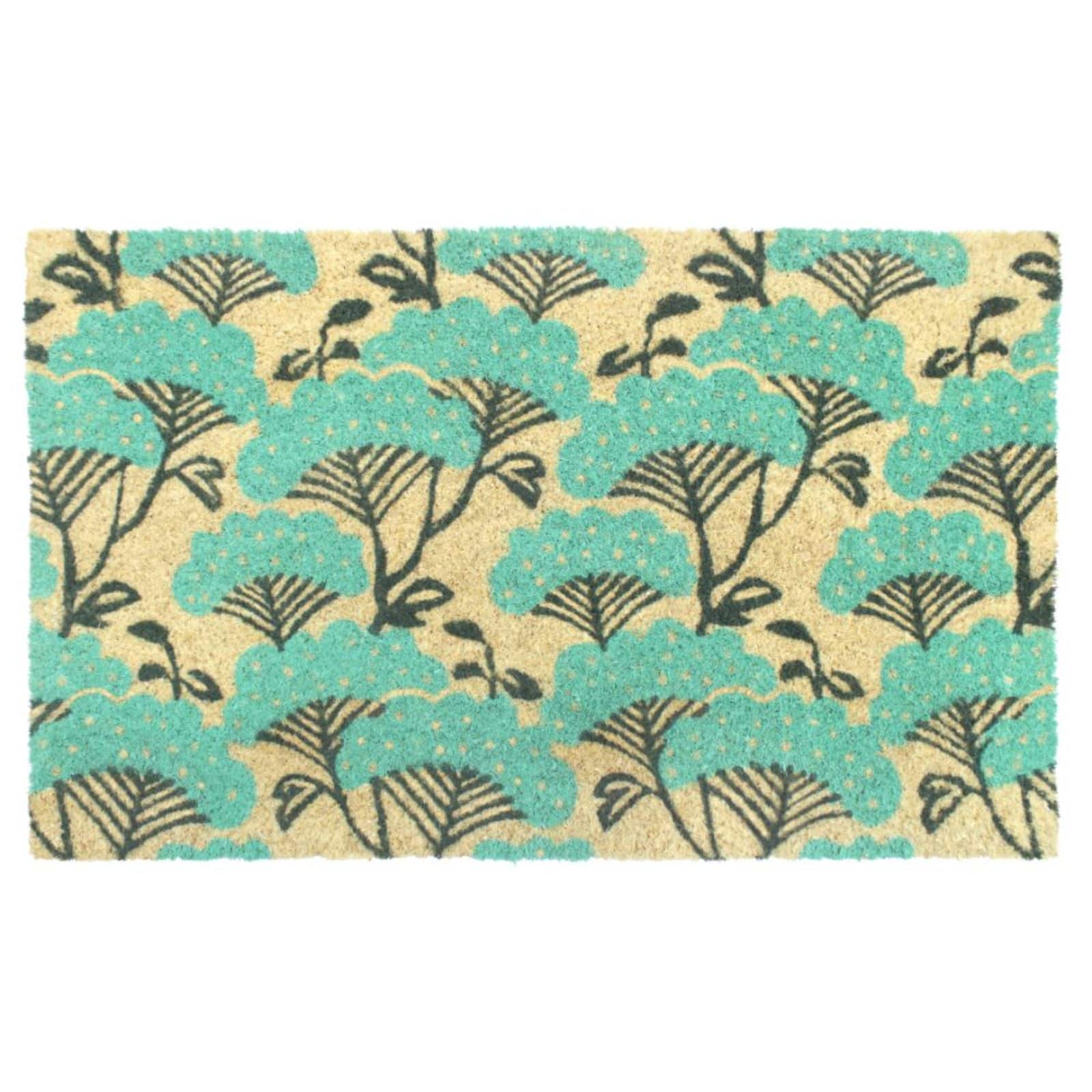 RugSmith Ice Green Blue Floral Machine Tufted Coir Doormat
