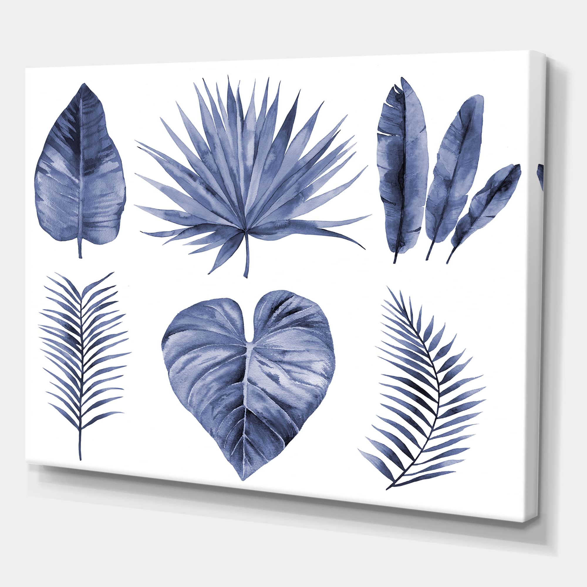 Designart - Tropical Blue Watercolour Leaves IV - Traditional Canvas Wall Art Print